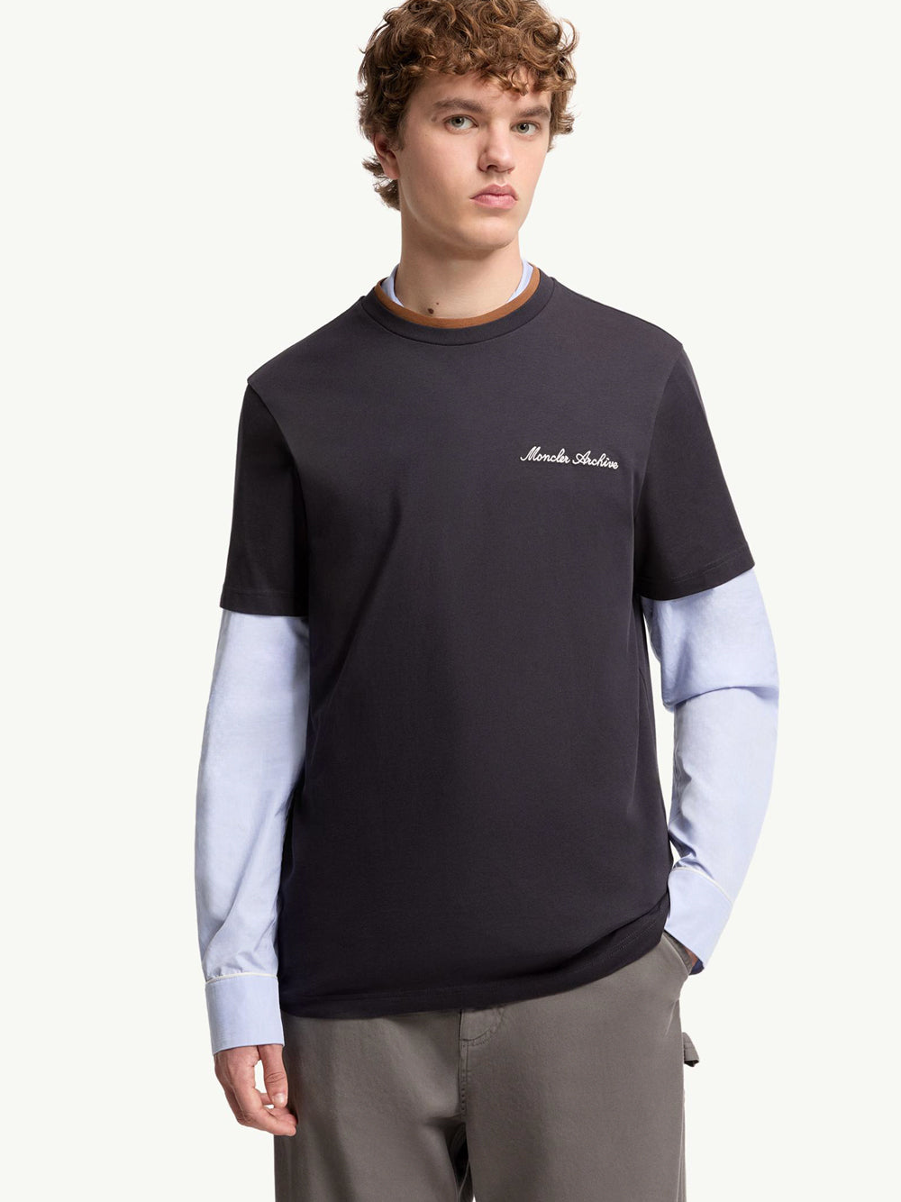 Moncler Men Embroidered Logo And Double Crew Neckline Cotton T-Shirt