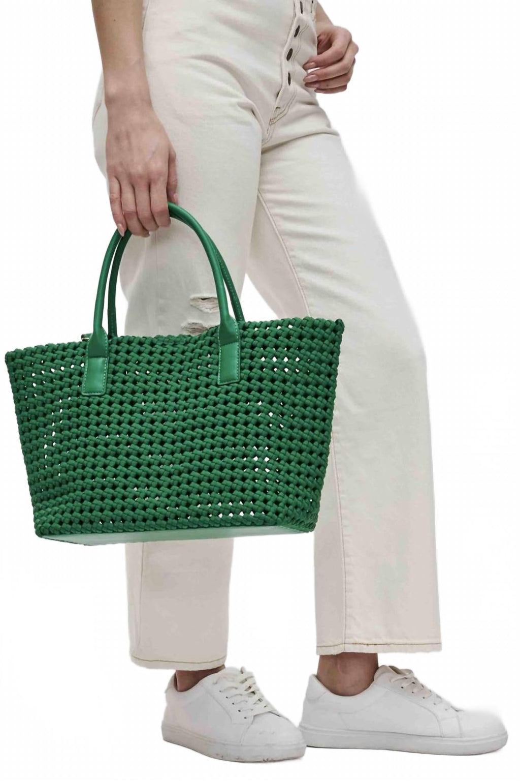 Women's Medium Solstice Woven Tote In Kelly Green