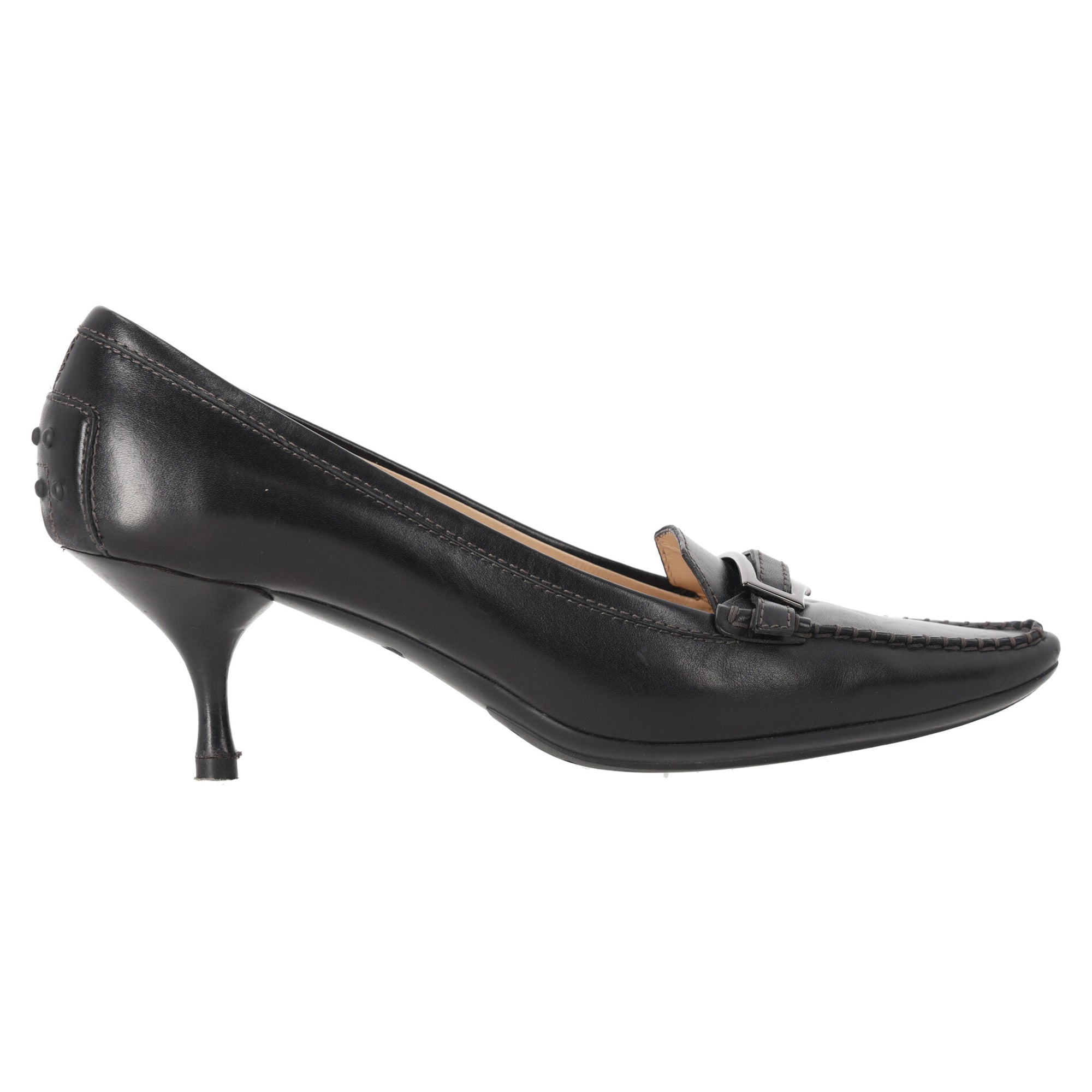 Tod's Pointed Toe Penny Loafer Pumps in Black Leather