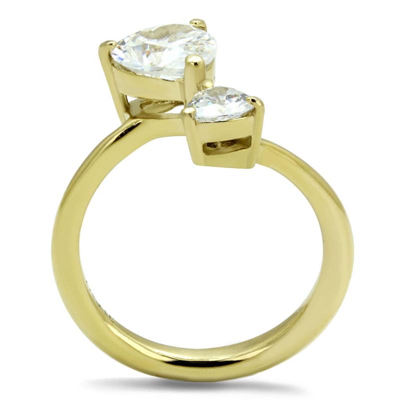 IP Gold(Ion Plating) Stainless Steel Ring with AAA Grade CZ in Clear