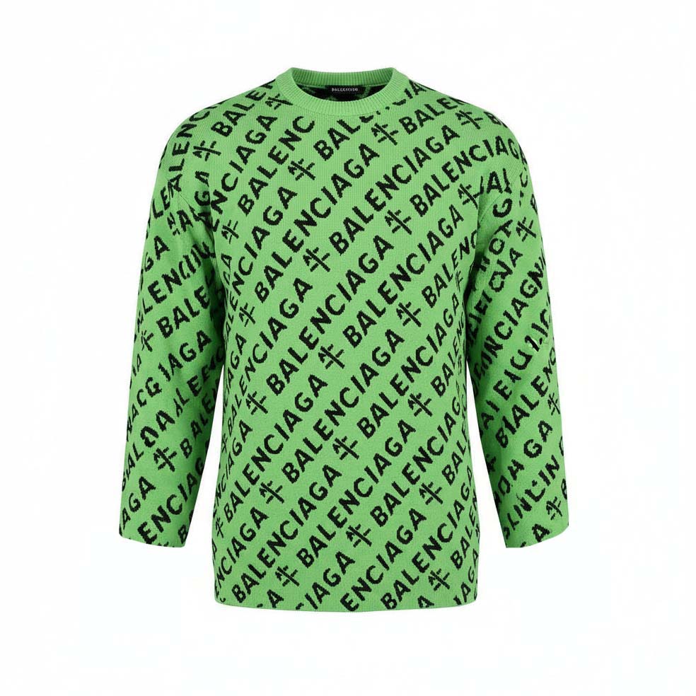 BALENCIAGA OVERSIZED EMERALD GREEN LOGO KNIT SWEATER - SIZE XS