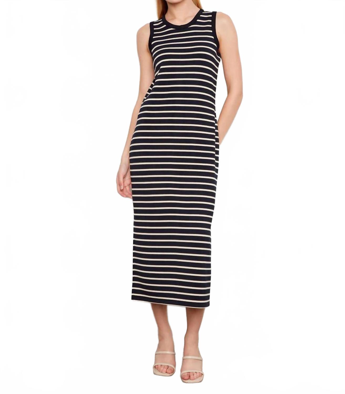 Sleeveless Striped Scuba Maxi Dress In Black & Beige