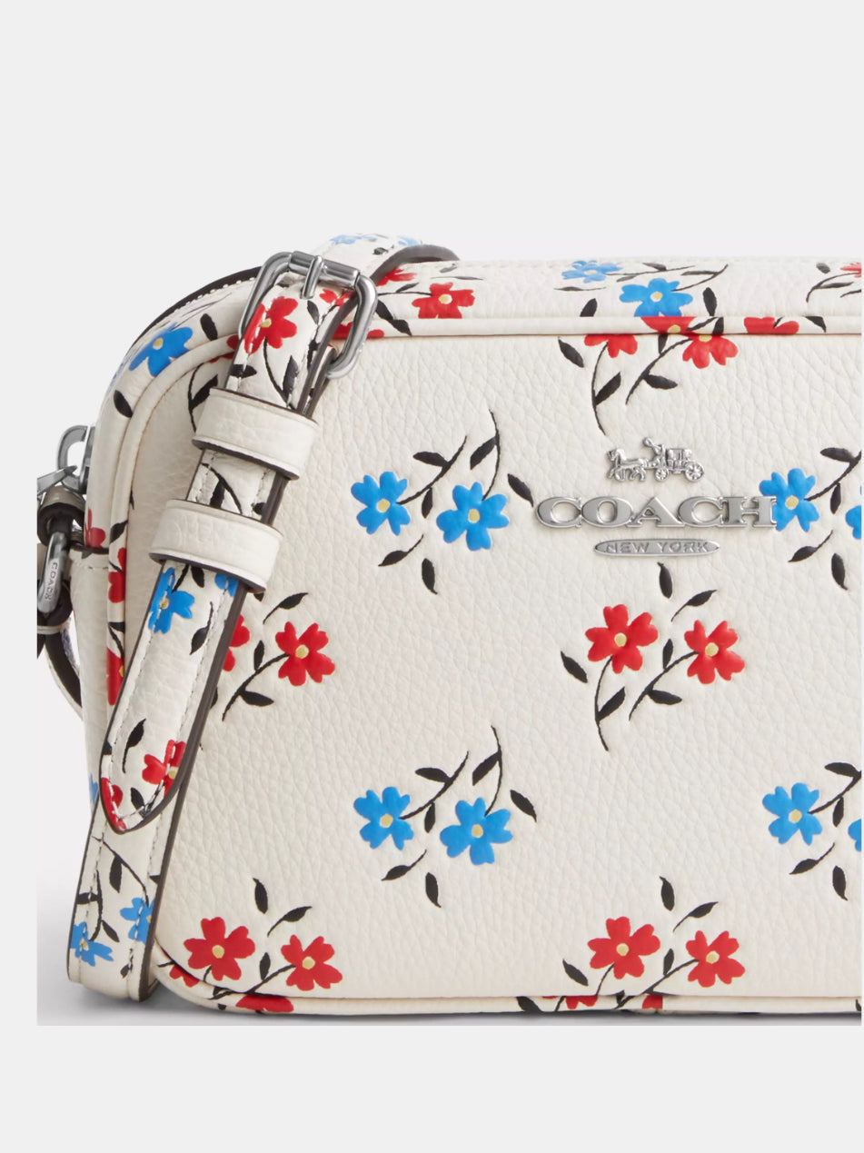 NWT Coach Mini Jamie Camera Crossbody Leather Bag Floral Print In Chalk Multi