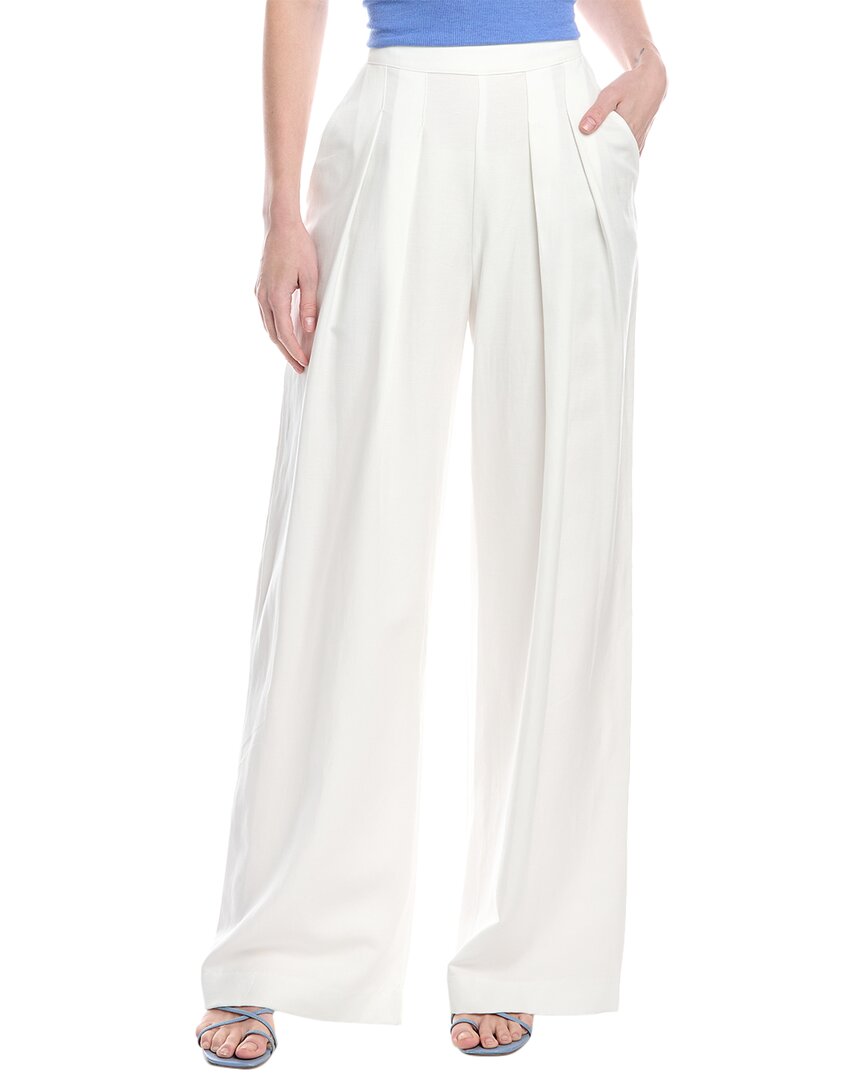Enza Costa Twill Pleated Wide Leg Linen-Blend Pant