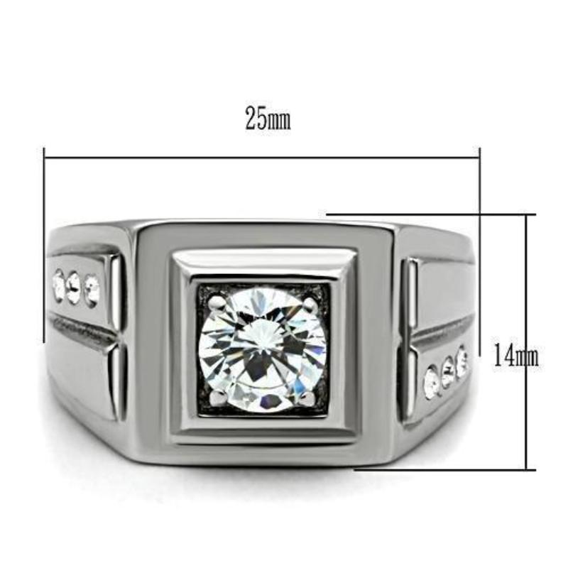 High polished (no plating) Stainless Steel Ring with AAA Grade CZ in Clear