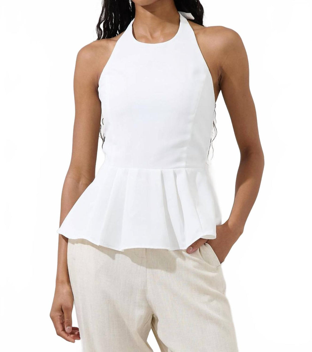 Karmina Peplum Halter Neck Top In Off White