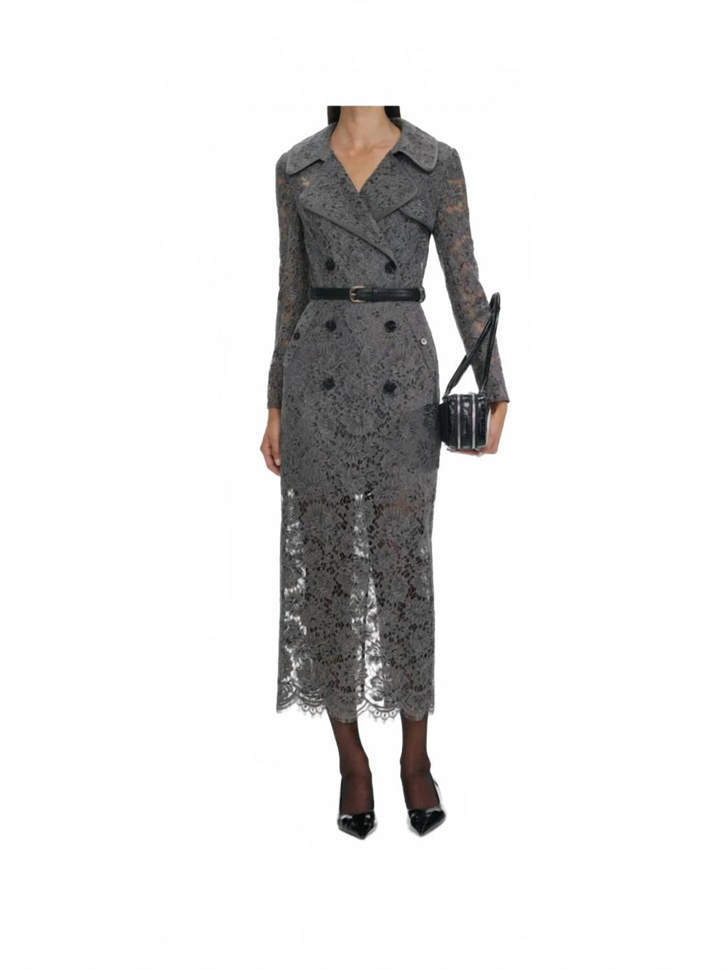 Floral Lace Midi Dress In Grey