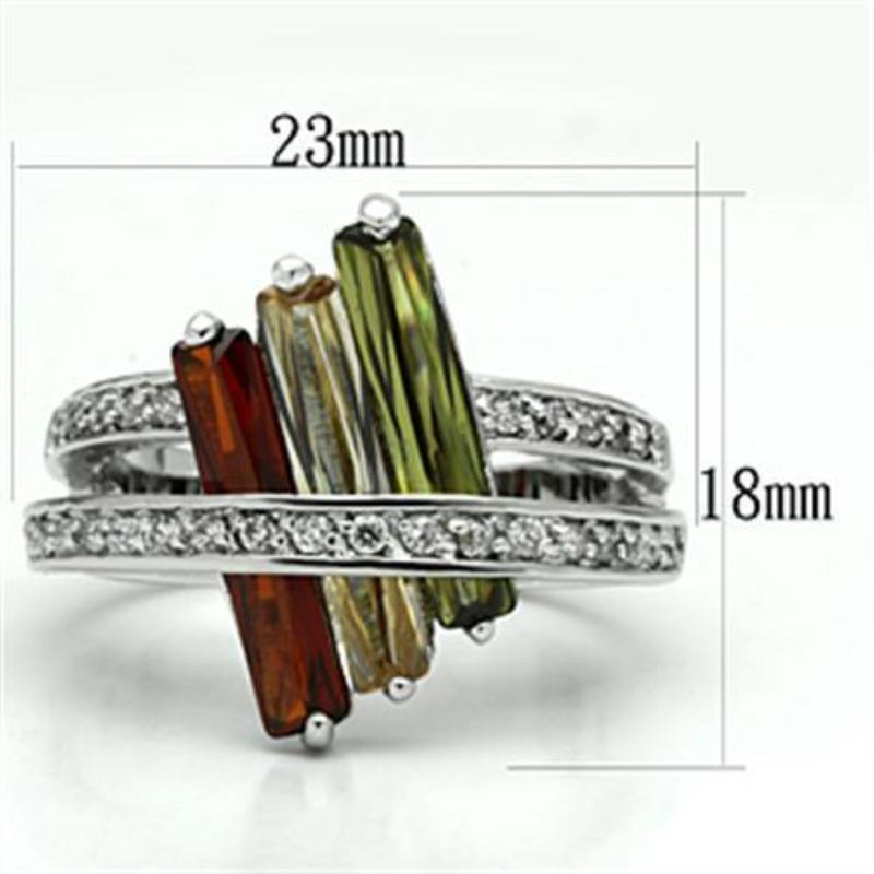 Rhodium Brass Ring with AAA Grade CZ in Multi Color
