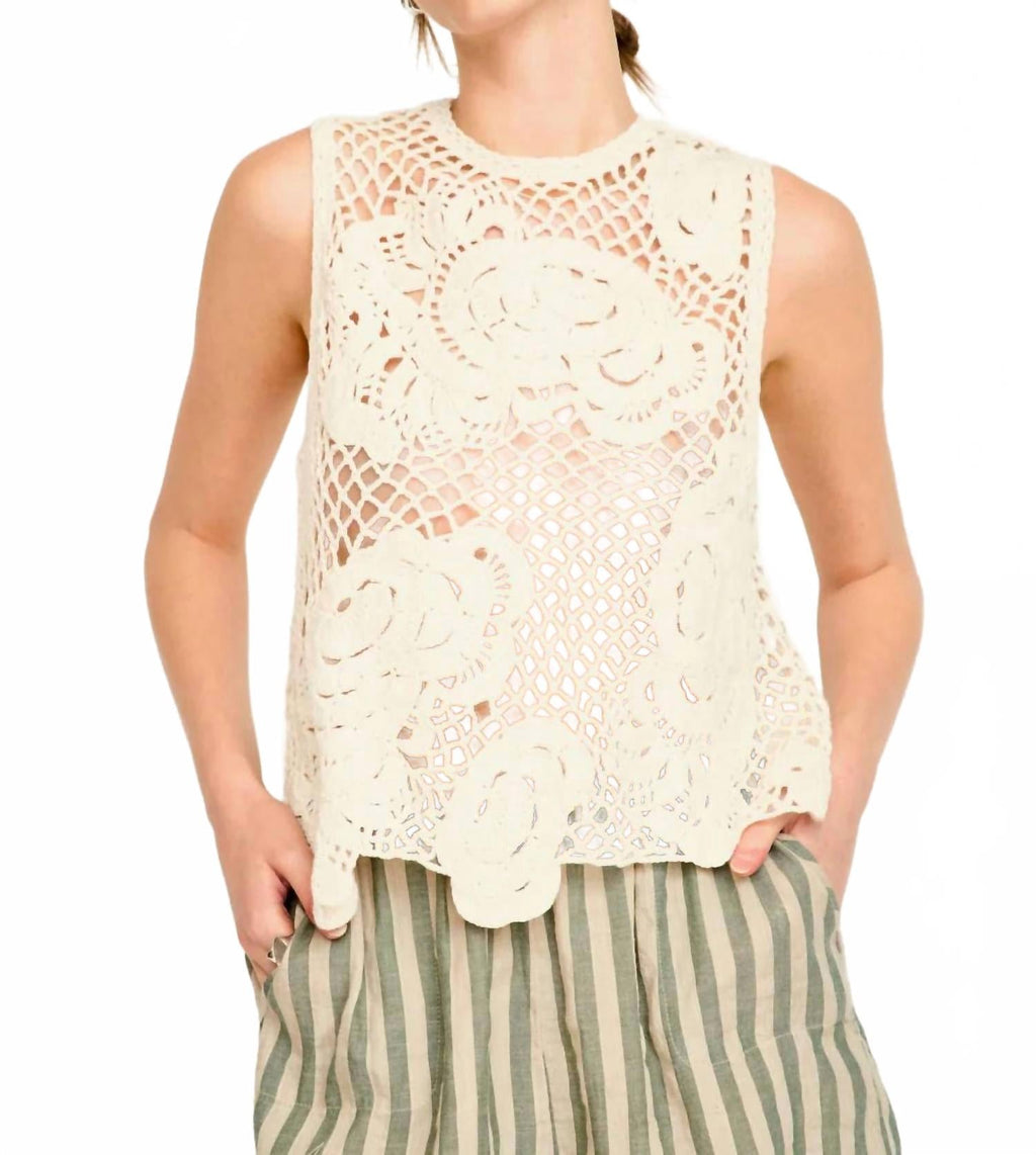 Santanyi Crochet Floral Tank Top In Cream
