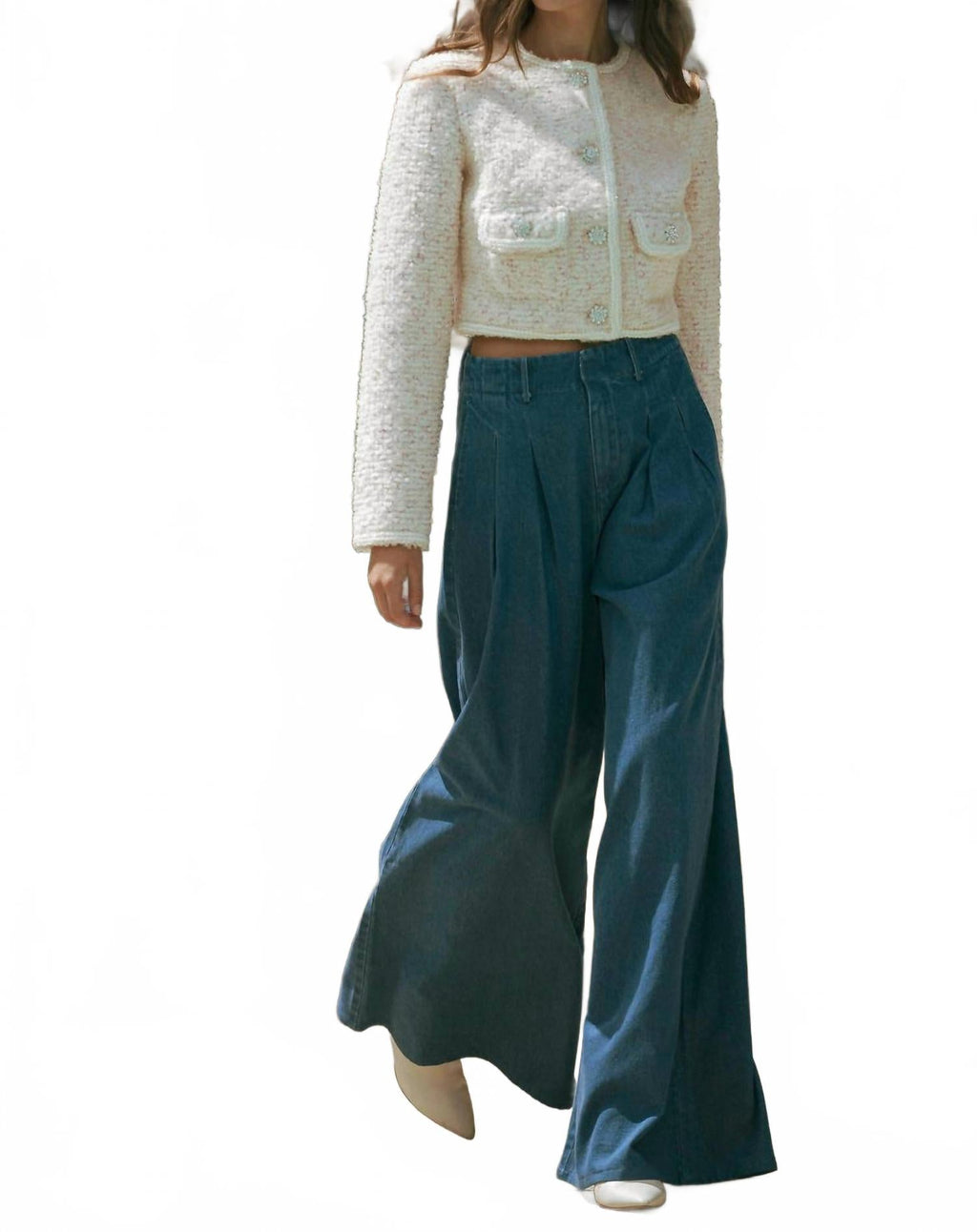 Wide Leg Denim Pants In Indigo