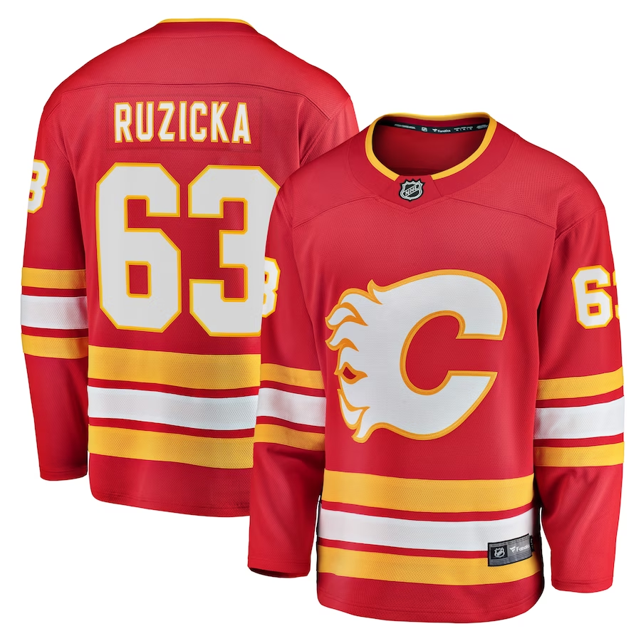 Men's Calgary Flames Adam Ruzicka #63 Red Home Breakaway Player jersey