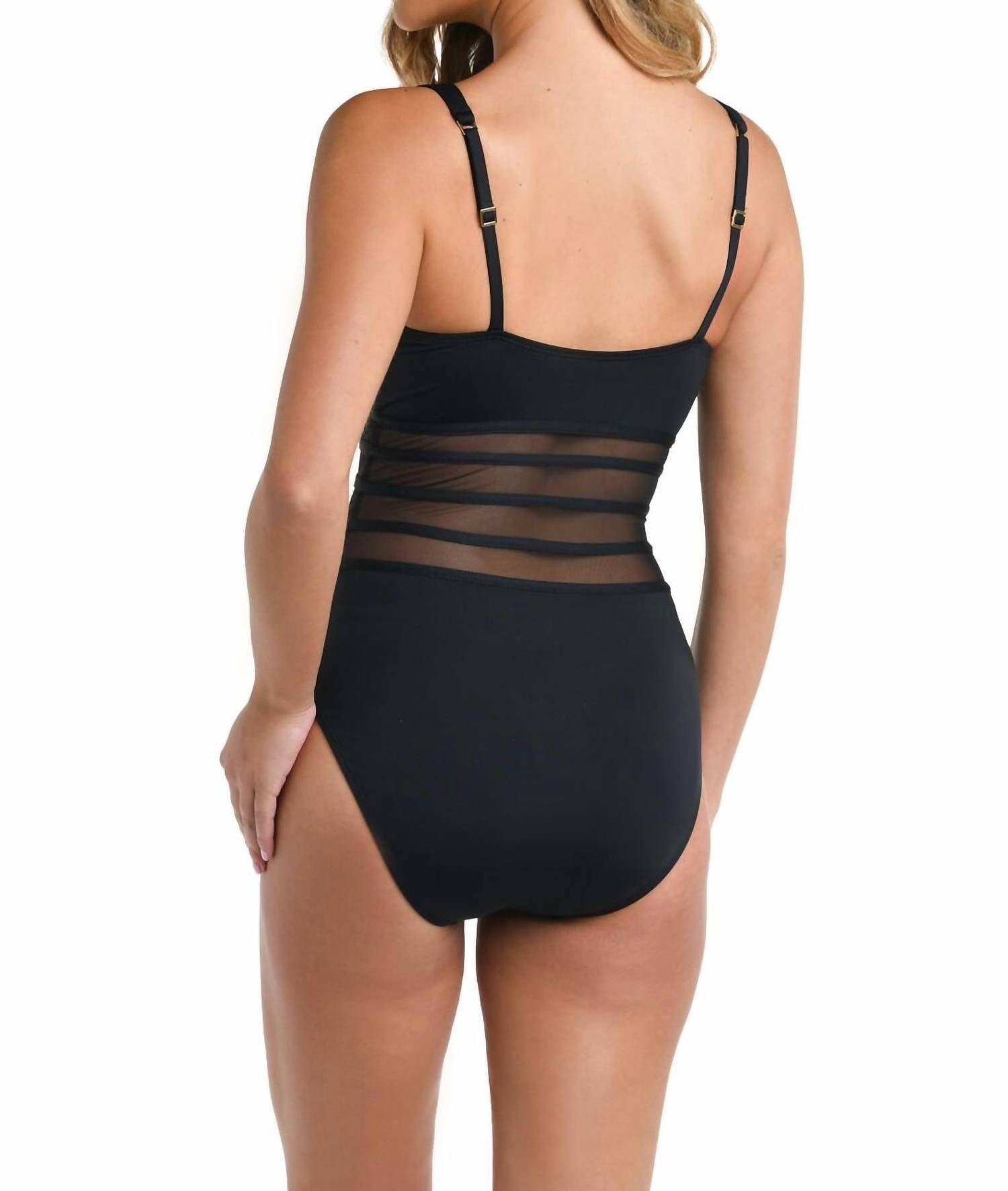 Women's Island Goddess Mesh Over The Shoulder One Piece Swimsuit In Black