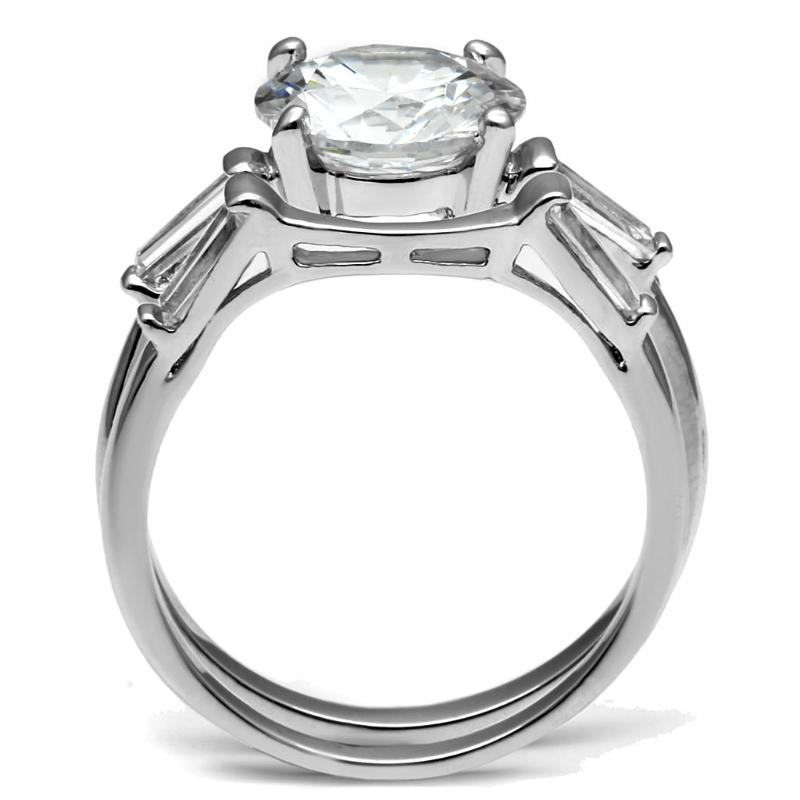 High polished (no plating) Stainless Steel Ring with AAA Grade CZ in Clear