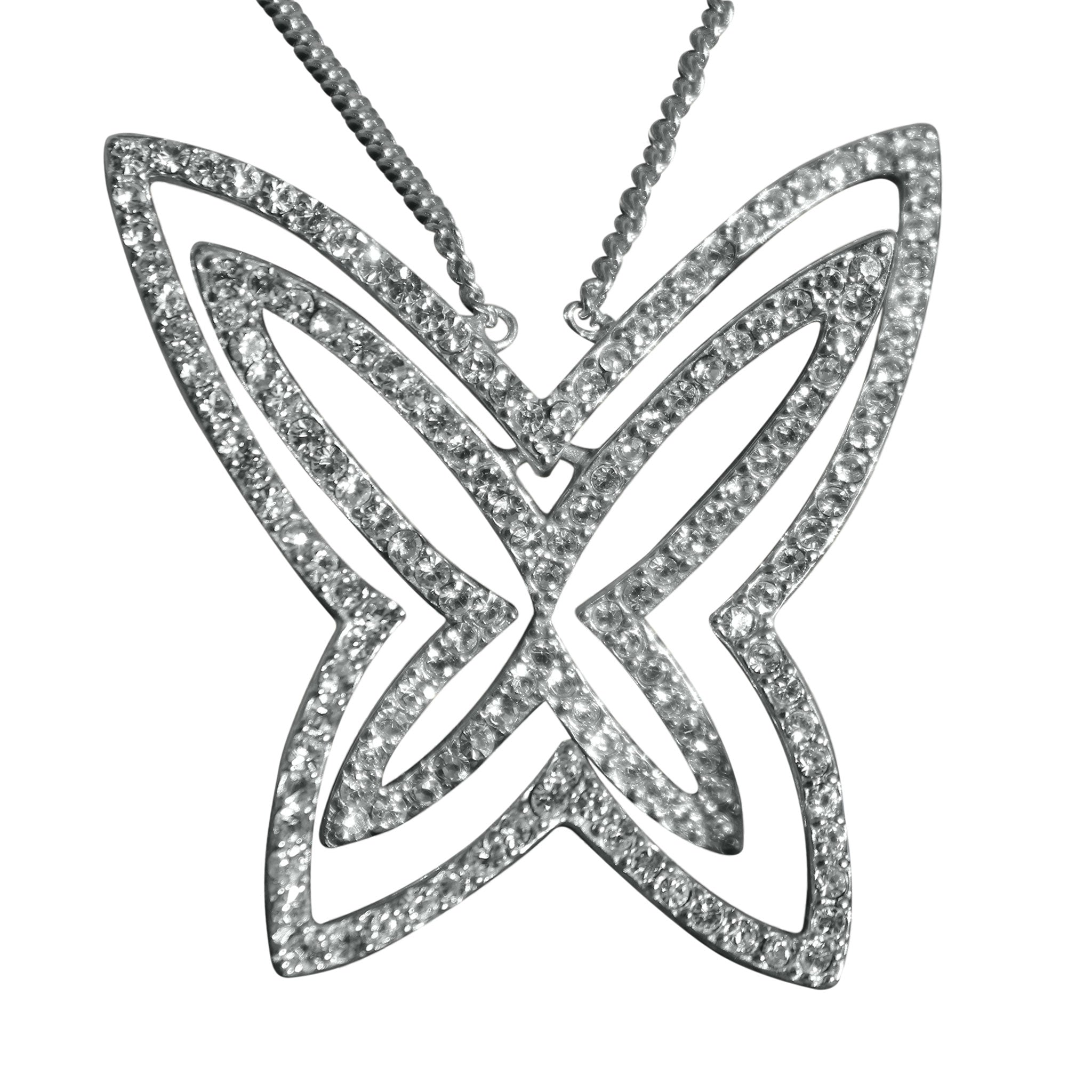 Rhodium Plating 925 Sterling Silver Chain Pendant with Crystal in Clear