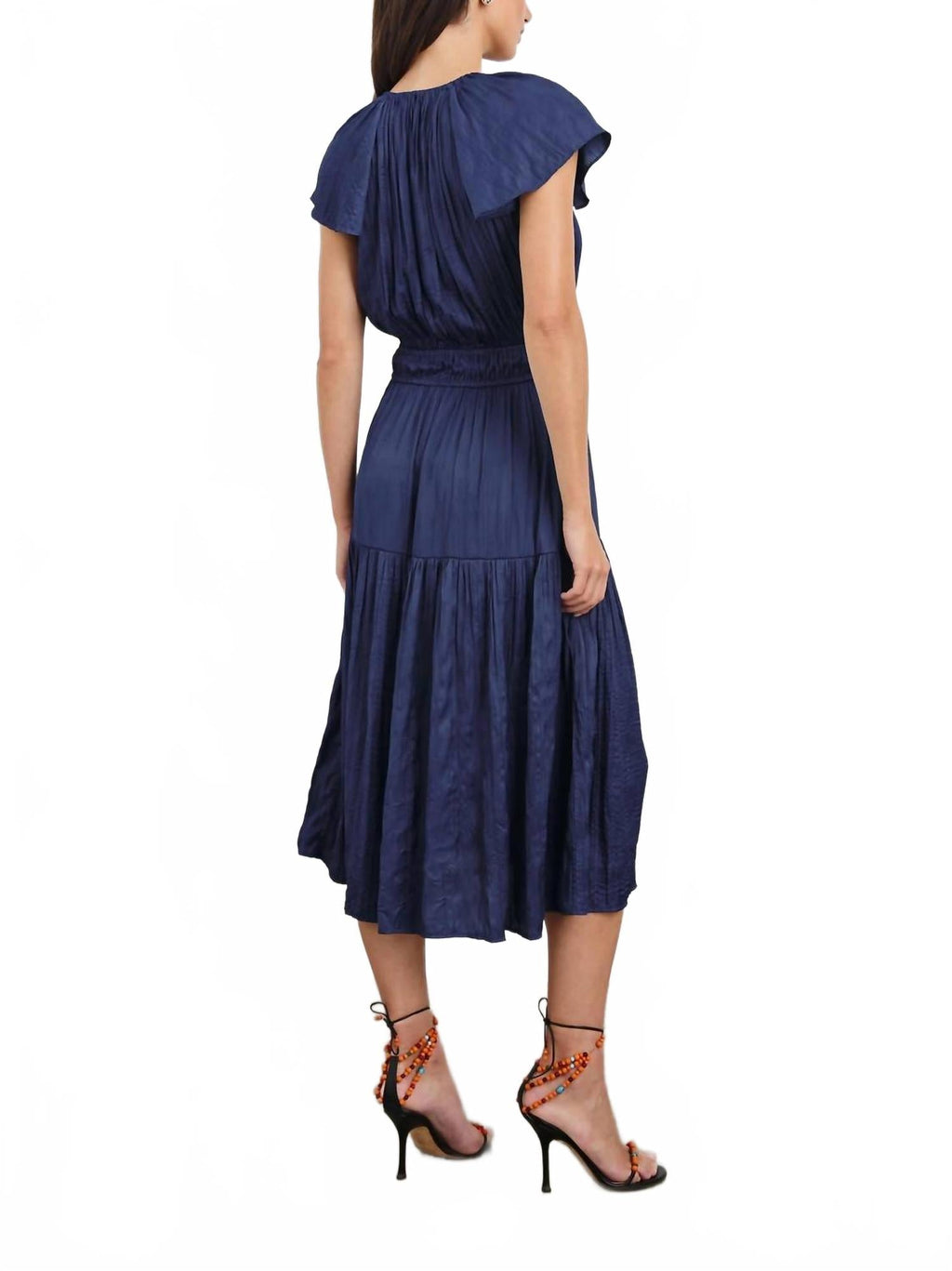 Miriellle Luxurious Crinkle Satin Dress In Blue
