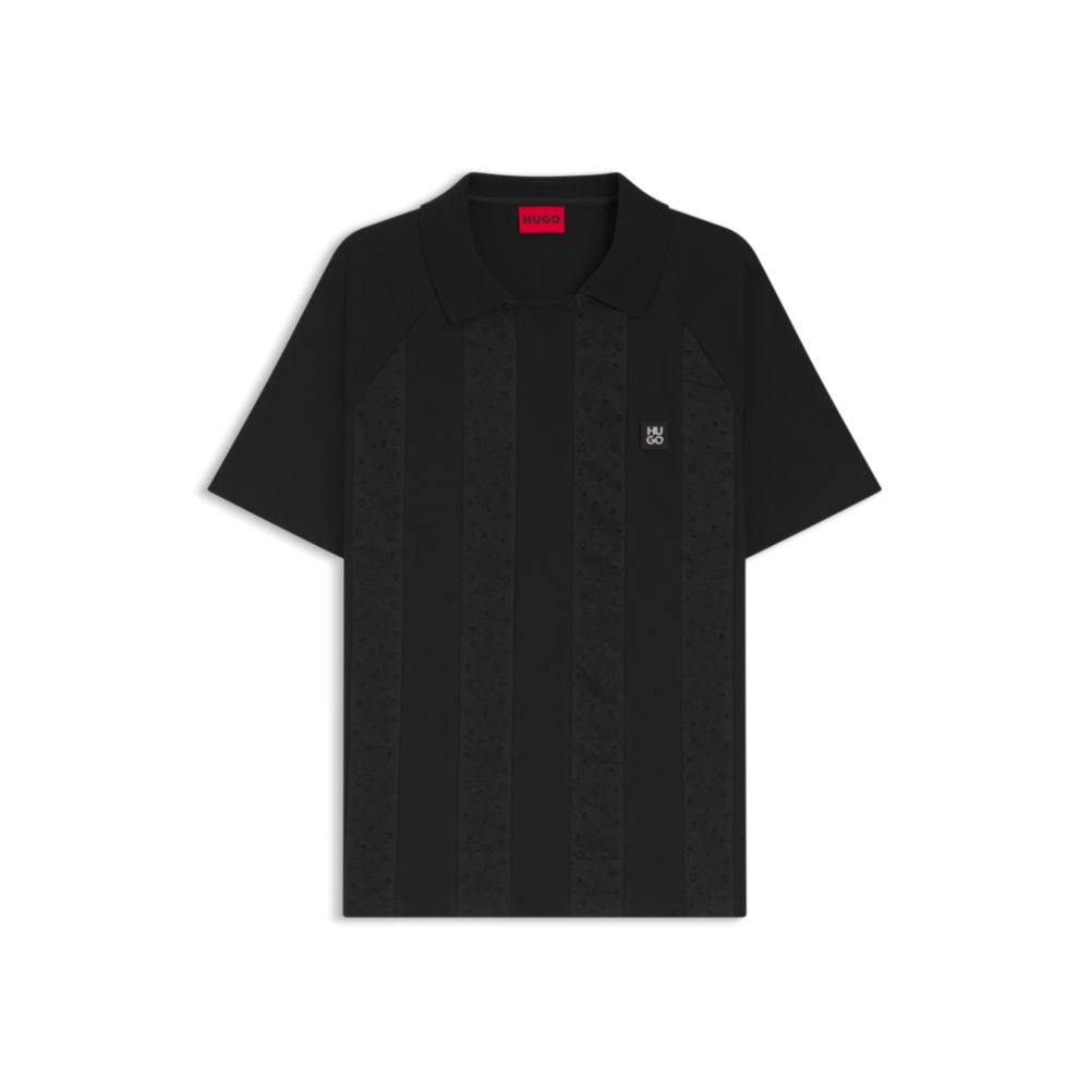 Johnny-collar polo shirt with broderie stripes
