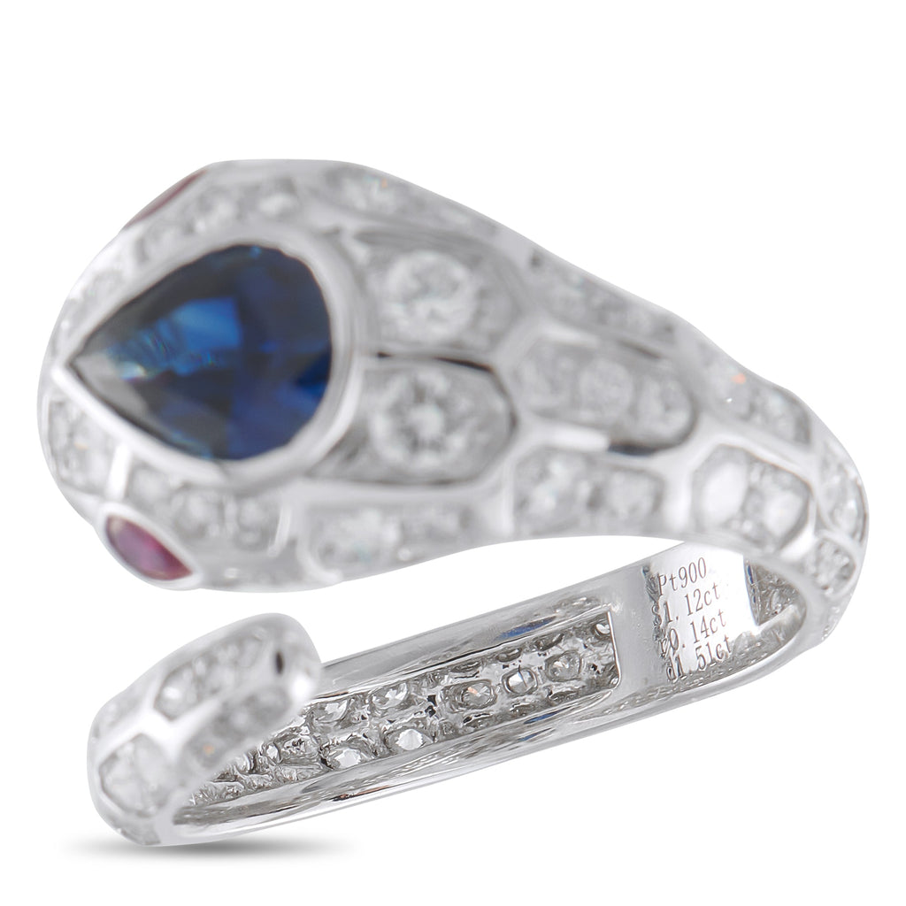 LB Exclusive Platinum 0.38ct Diamond and Sapphire Snake Ring MF20-040926