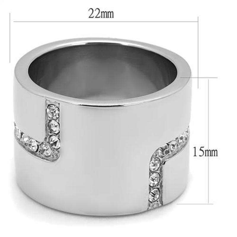 High polished (no plating) Stainless Steel Ring with Top Grade Crystal in Clear