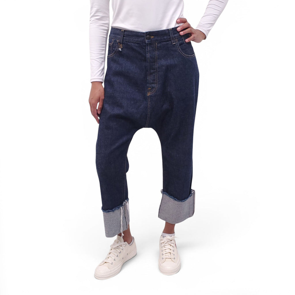 R13 DARK WASH 'TAILORED DROP' CUFFED JEANS - SIZE 30