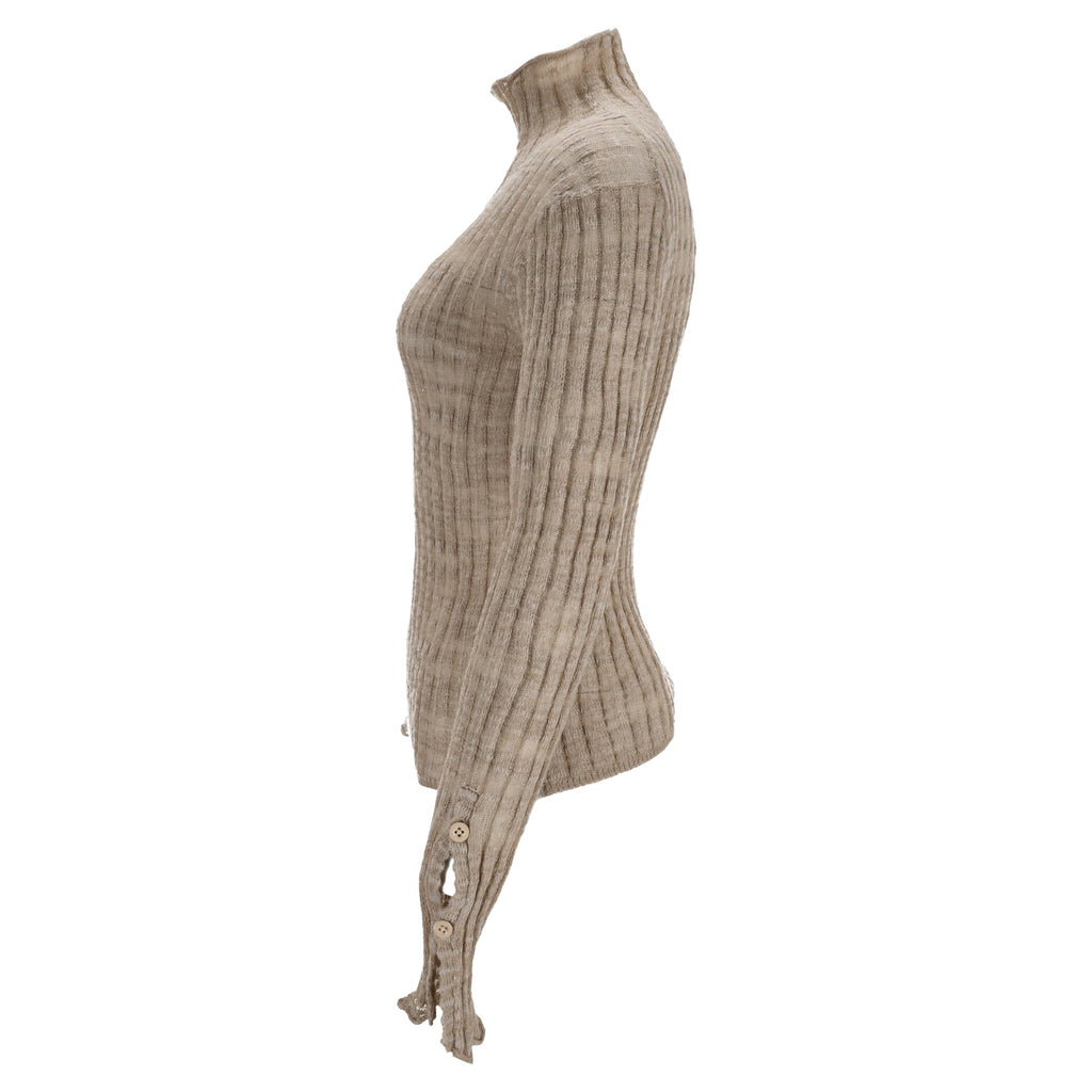 Acne Studios Ribbed-Knit Turtleneck Sweater in Beige Linen
