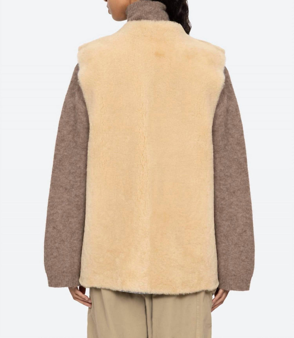 Elliot Shearling Tie-Front Vest In Beige