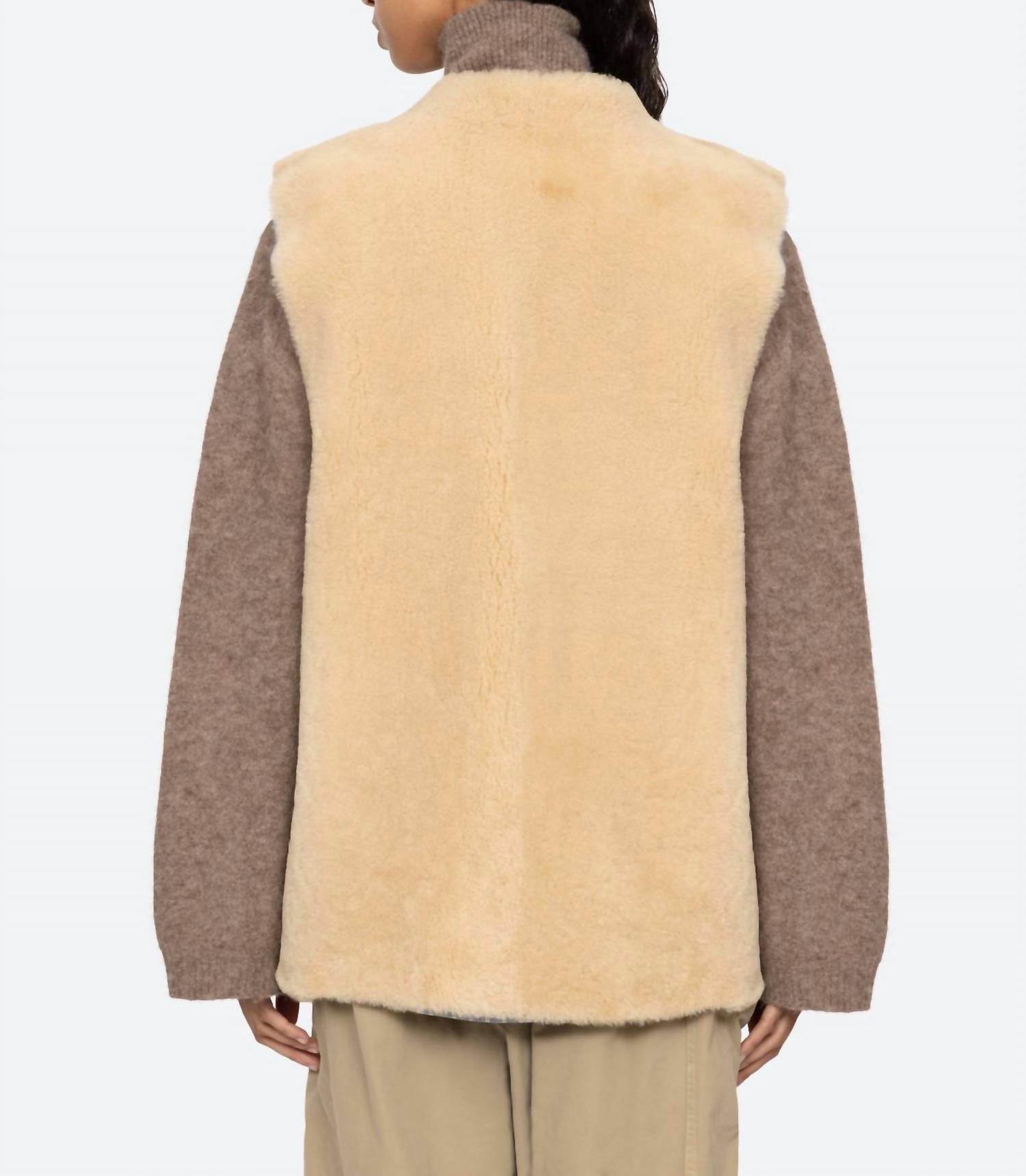 Elliot Shearling Tie-Front Vest In Beige