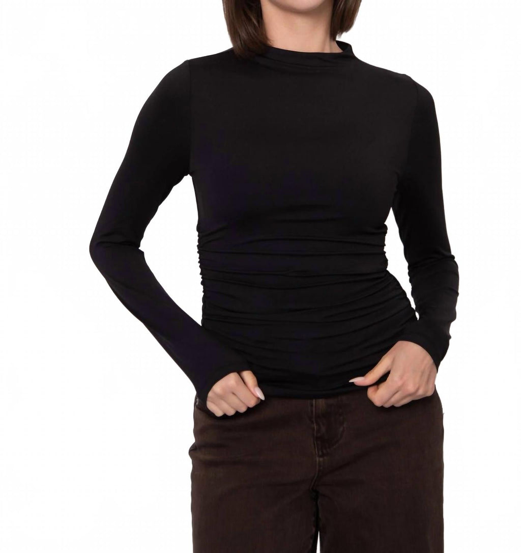 Funnel Neck Ruched Top In Black
