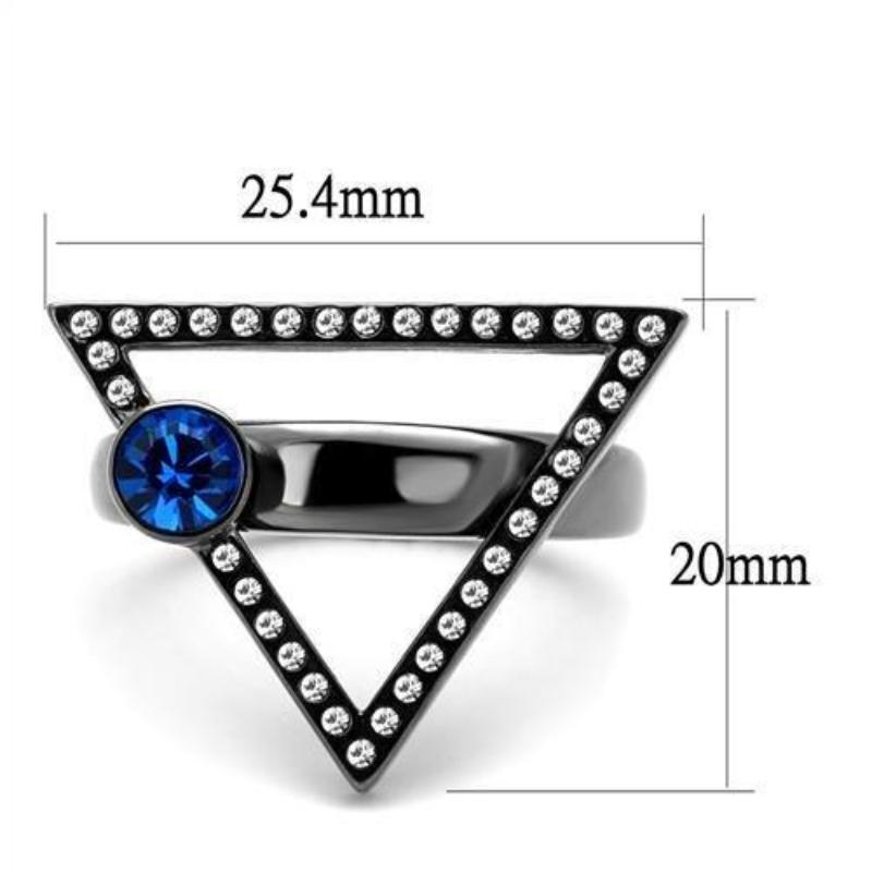 IP Light Black Stainless Steel Ring with Top Grade Crystal in Capri Blue