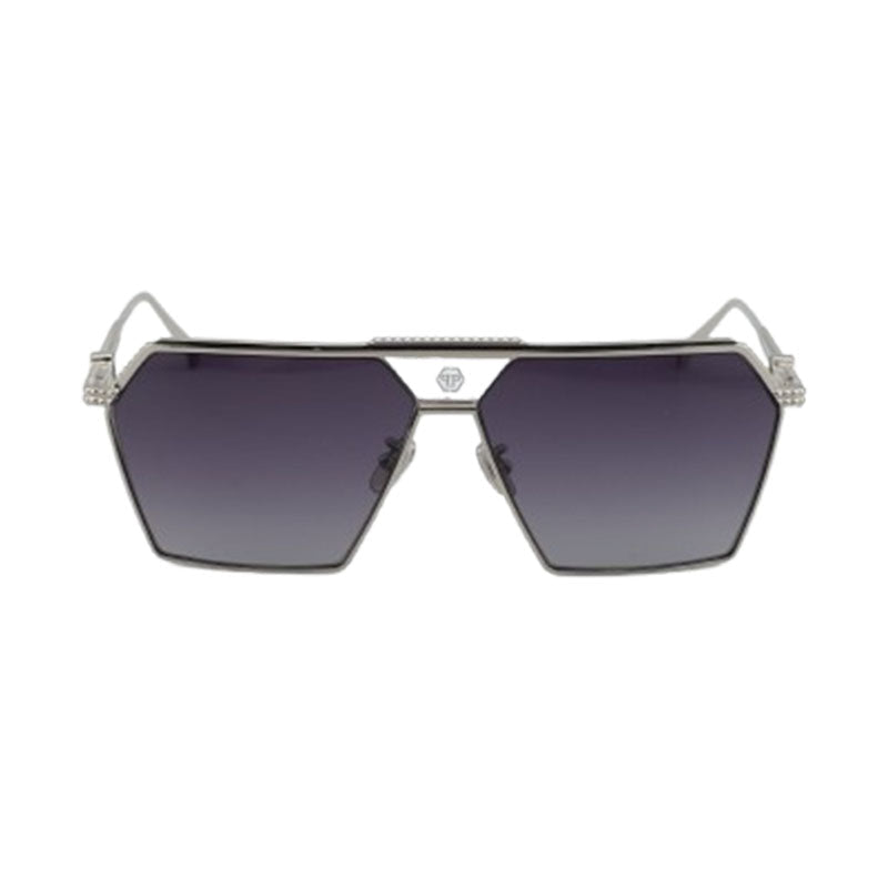 Philipp Plein Sunglasses Geometric Full Rim, Palladium Frame And Grey Gradient Lens Spp076M0579