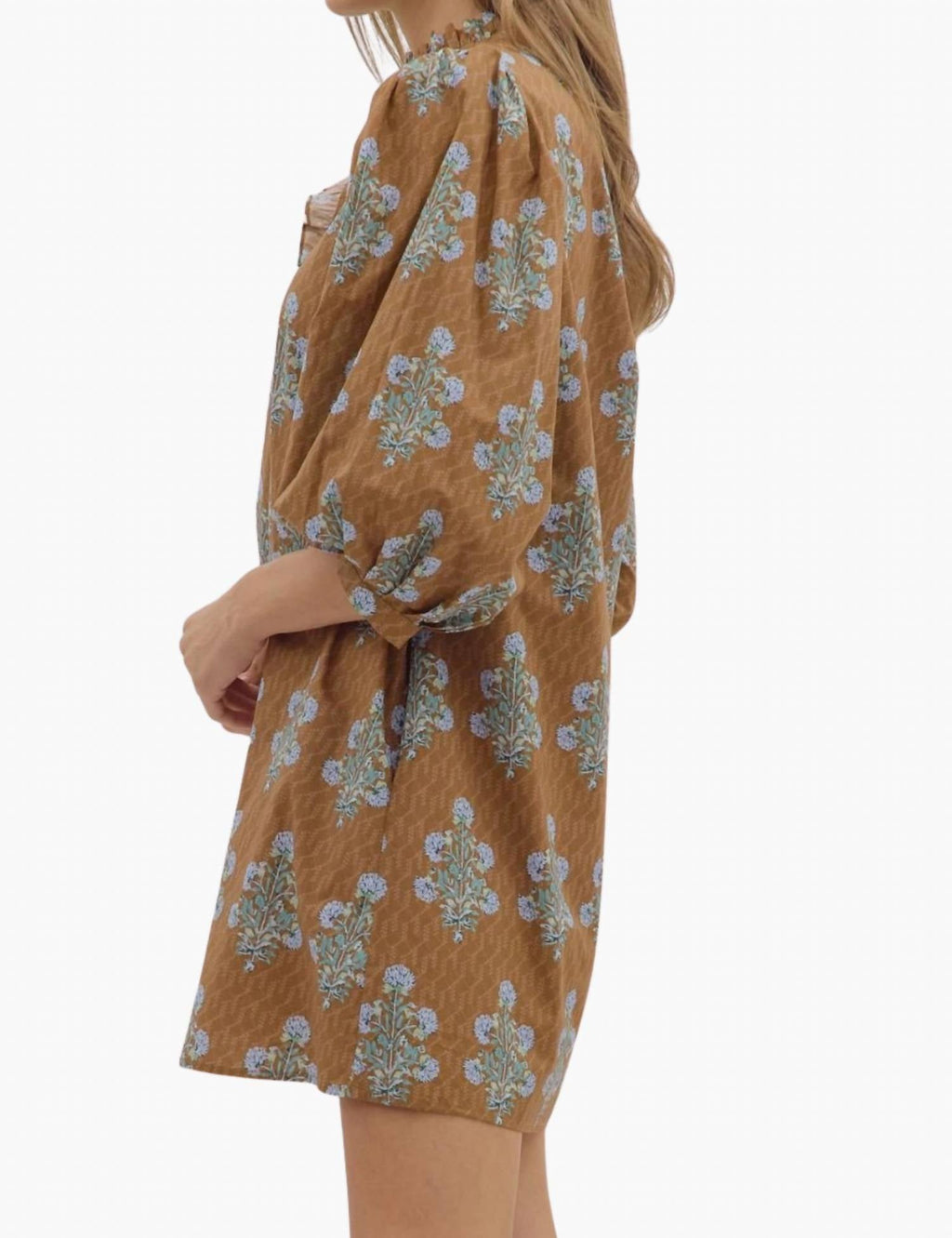 Leena 3/4 Sleeve Mini Dress In Camel