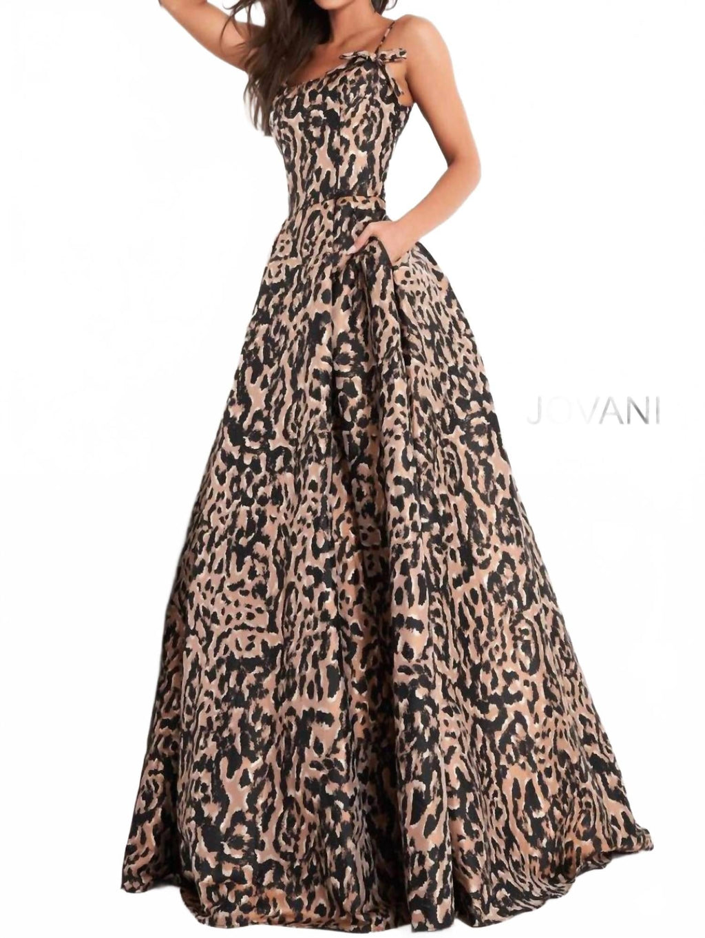 Spaghetti Strap Prom Gown In Cheetah