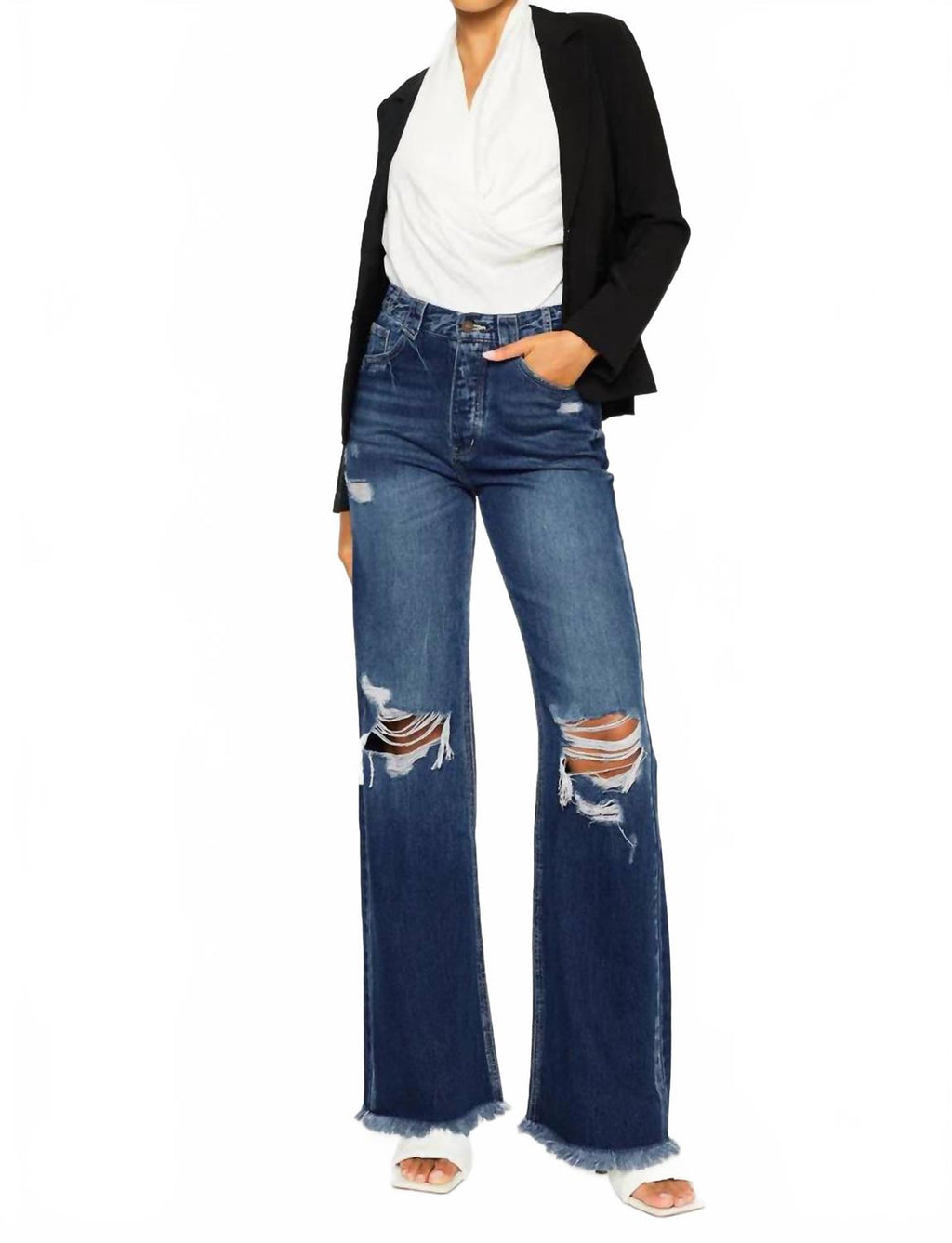 Jules Ultra High Rise 90's Flare Jeans In Dark Denim