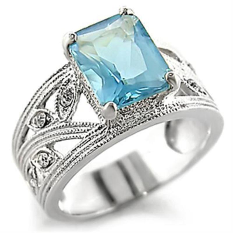 High-Polished 925 Sterling Silver Ring with Synthetic Spinel in Sea Blue