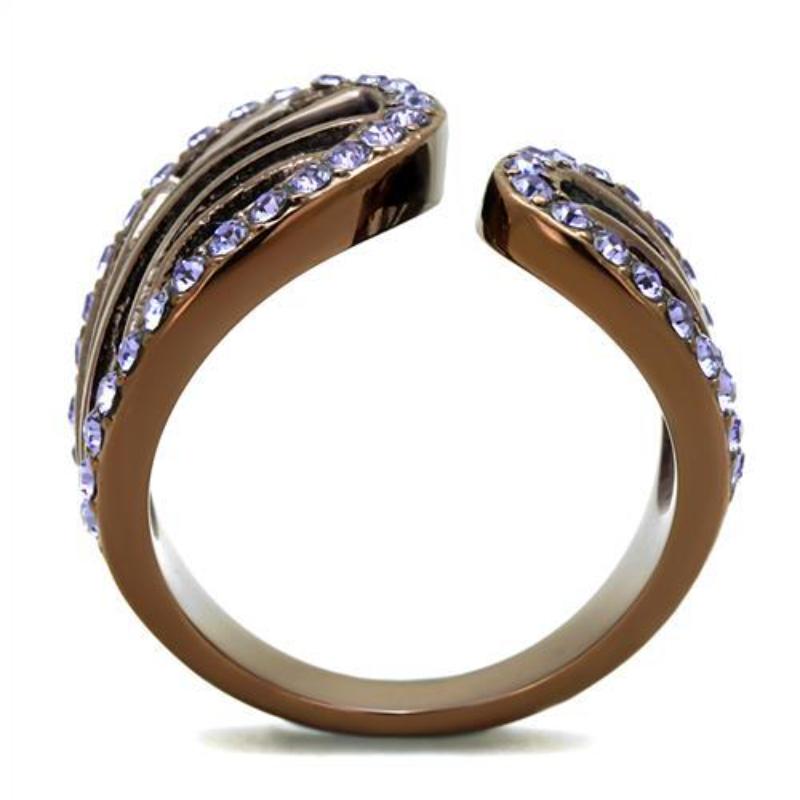 IP Coffee light Stainless Steel Ring with Top Grade Crystal in Tanzanite
