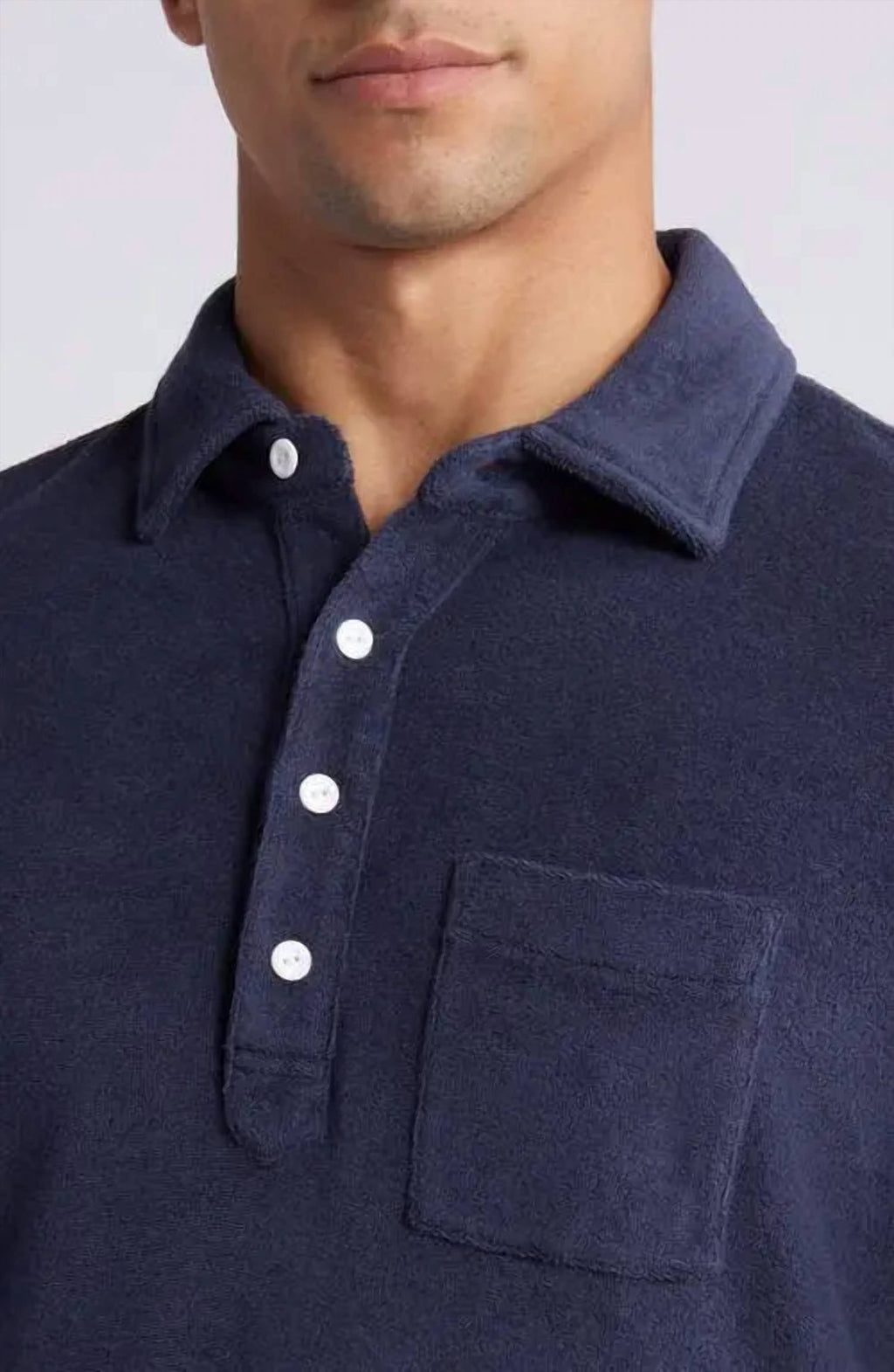 Cotton Terry Polo Shirt In Navy