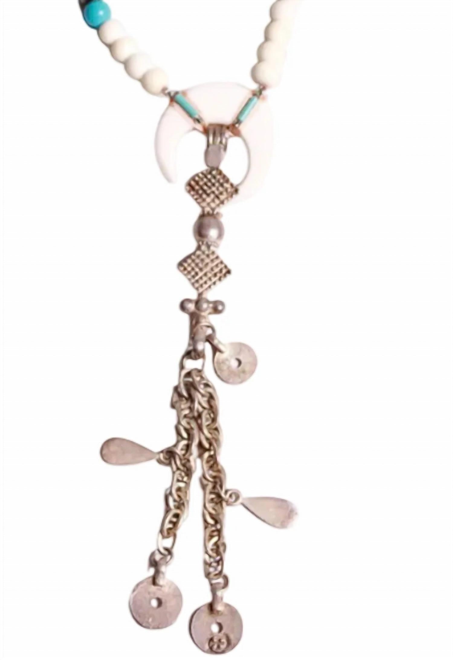 Women's Tassel Necklace In White Bone Mix