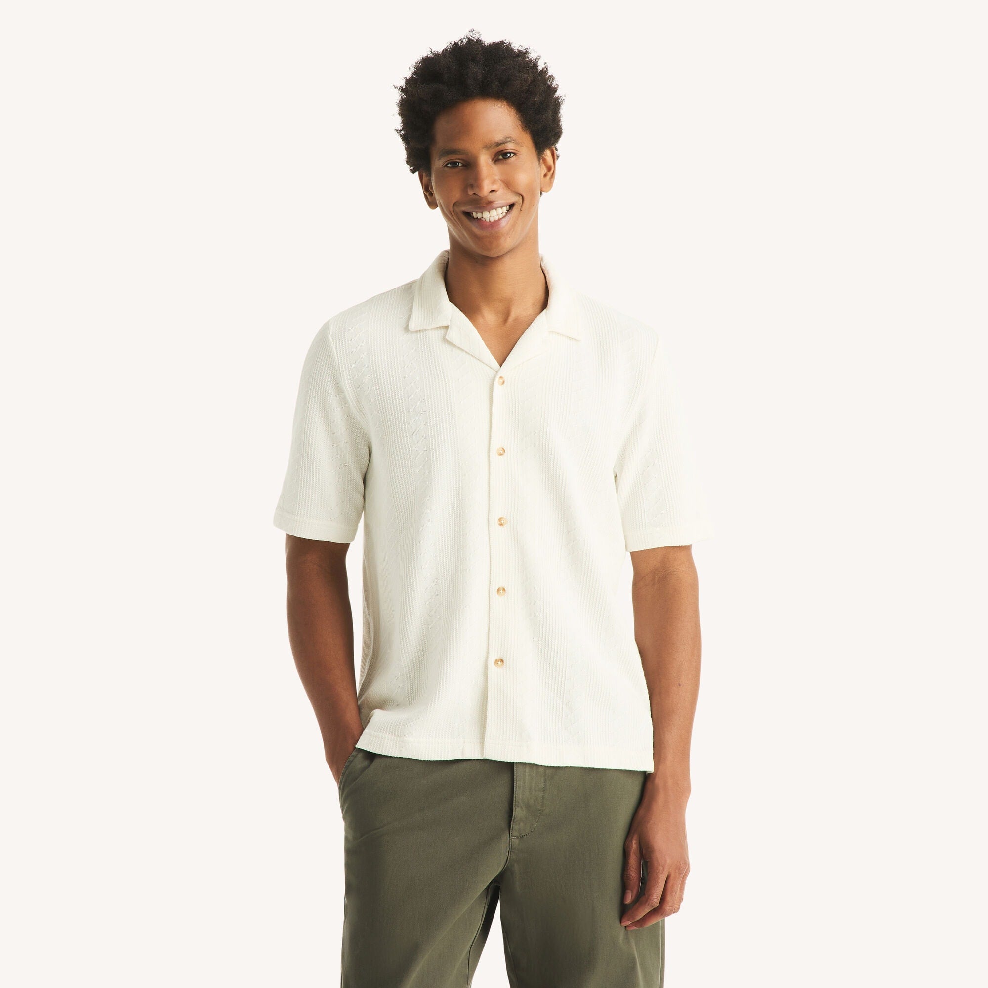 Nautica Mens Classic Fit Textured Button-Front Polo