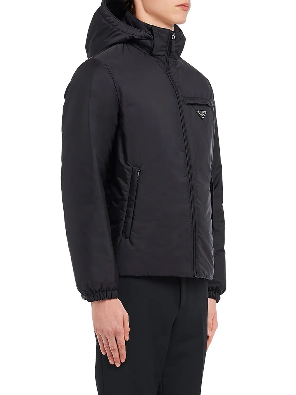 Prada Men Re-Nylon Puffer Jacket With Detachable Hood