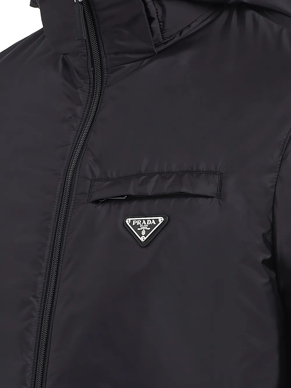 Prada Men Re-Nylon Puffer Jacket With Detachable Hood