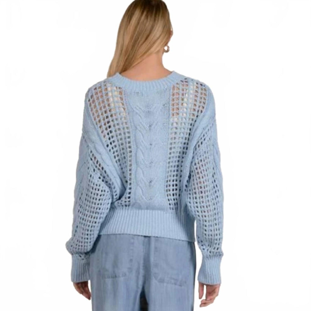 Open Knit Crewneck Sweater In Light Blue