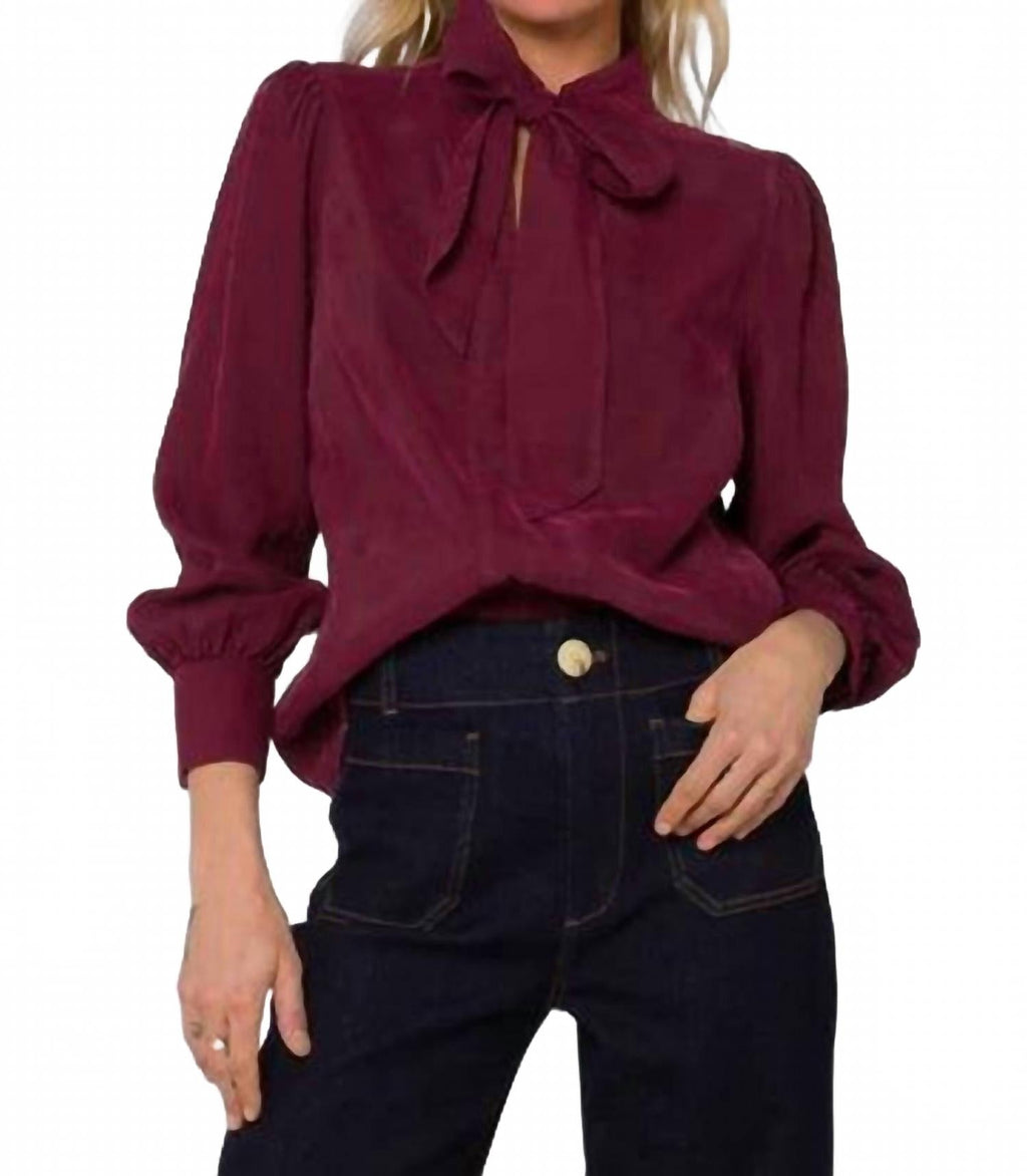 Anastasia Tie Neck Blouse In Cabernet
