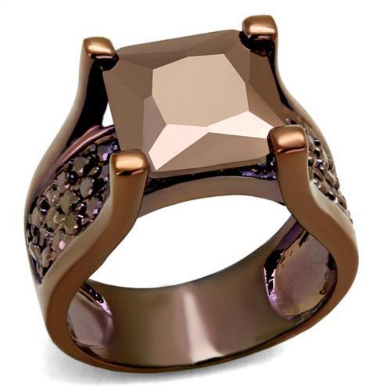 IP Coffee light Brass Ring with AAA Grade CZ in Light Coffee