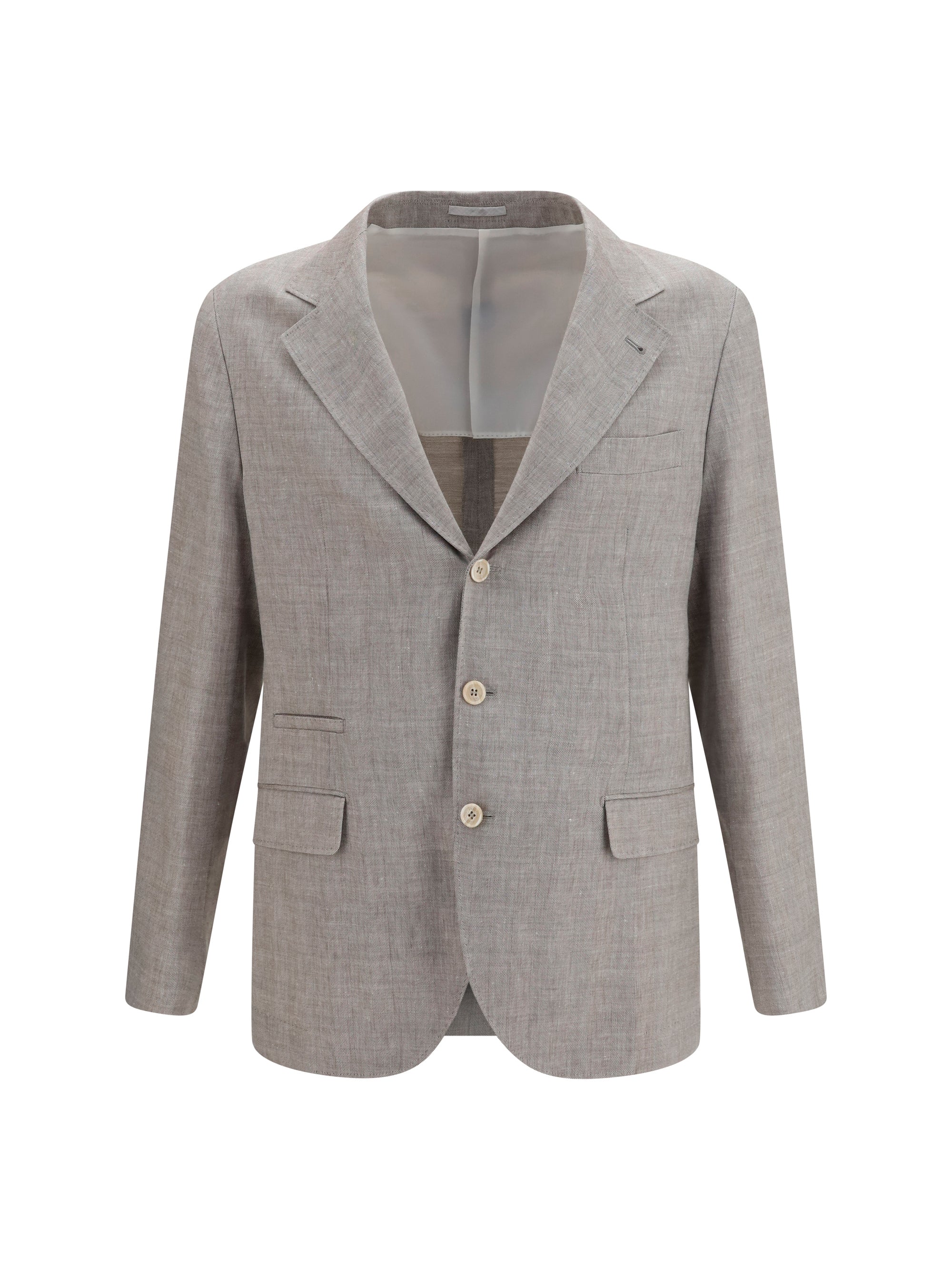 Brunello Cucinelli Men Deconstructed Linen And Wool Chevron Jacket