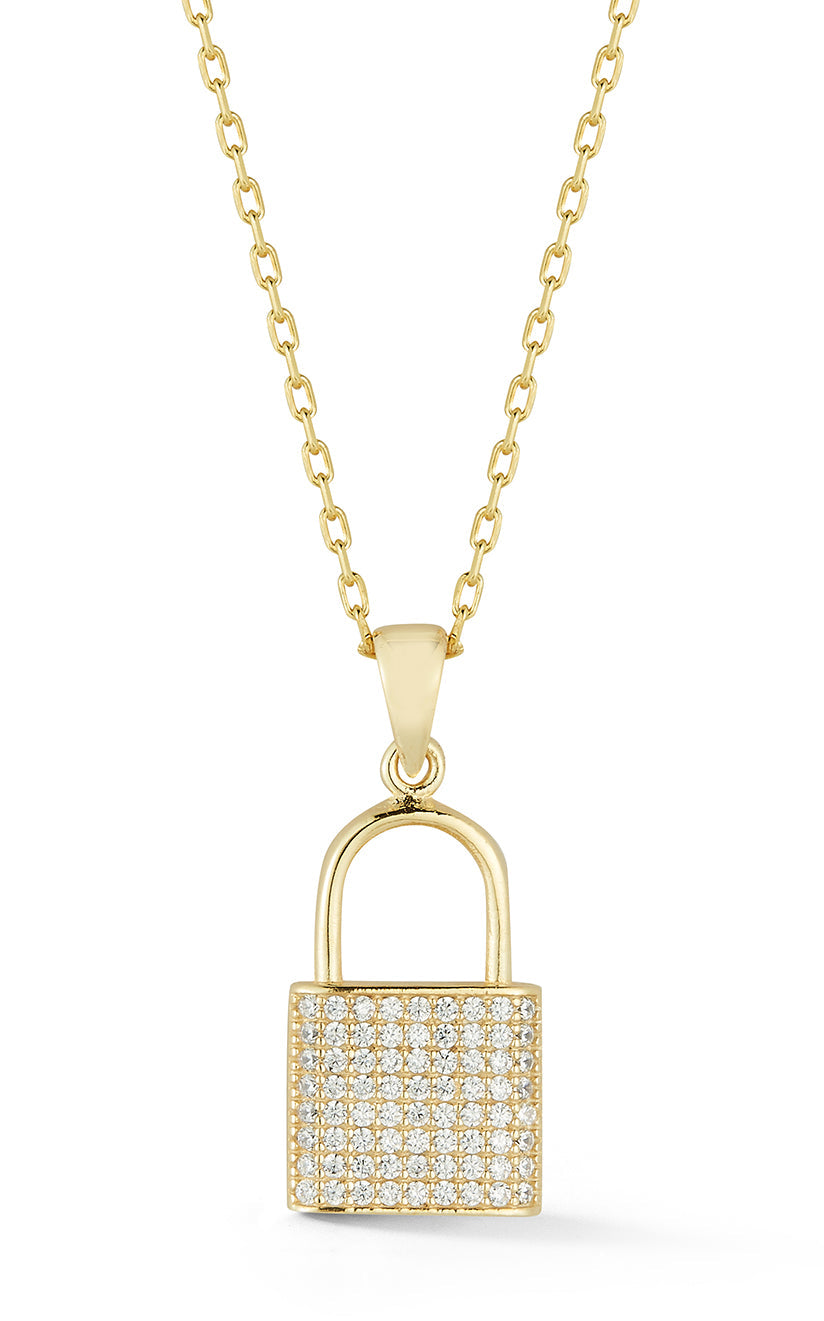 Sterling Silver Pave Padlock Necklace