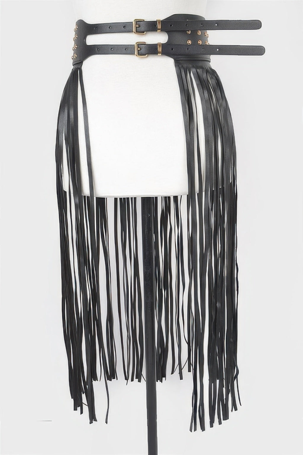 Faux Leather Metal Studded Fringe Belt