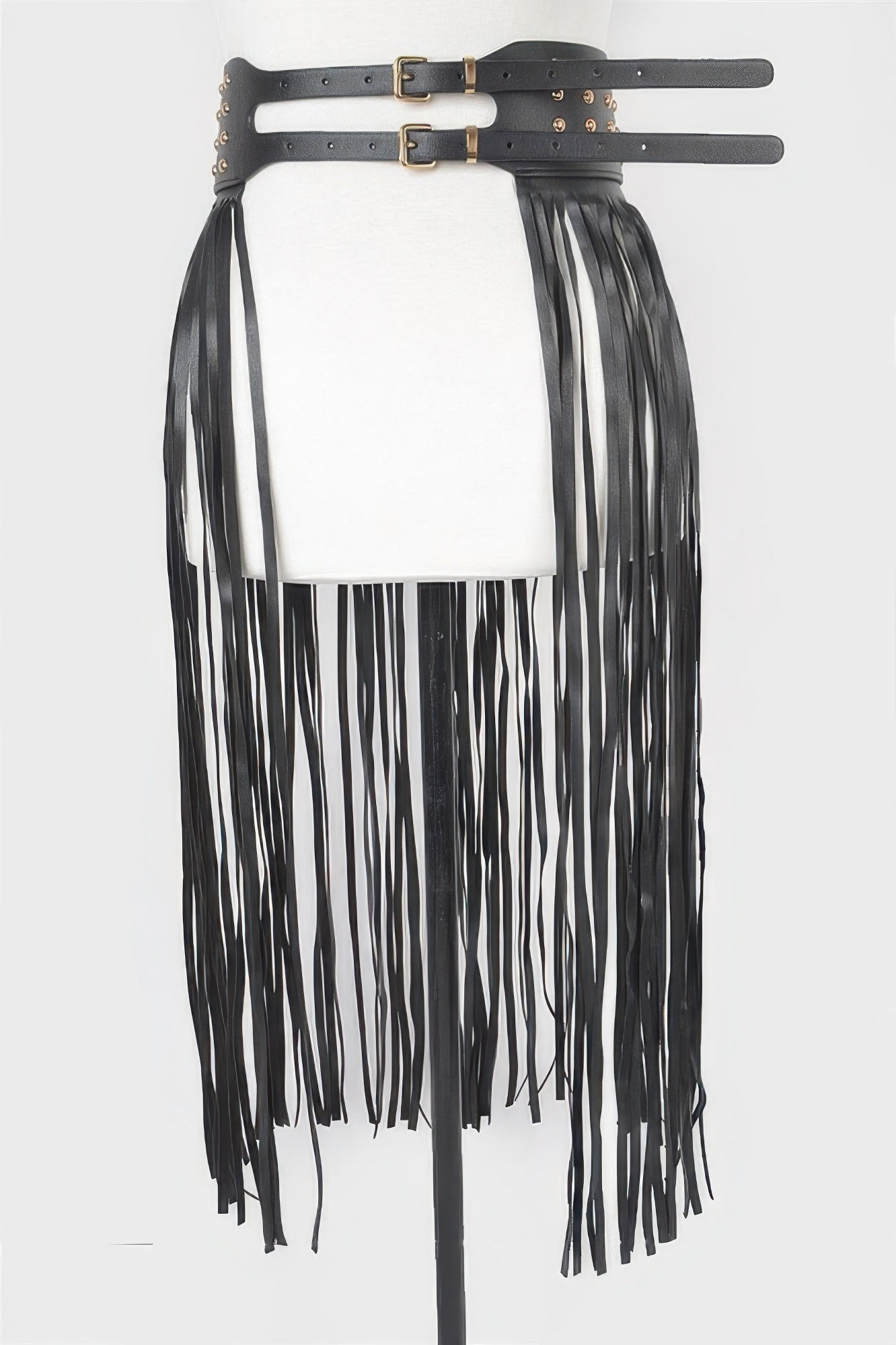 Faux Leather Metal Studded Fringe Belt
