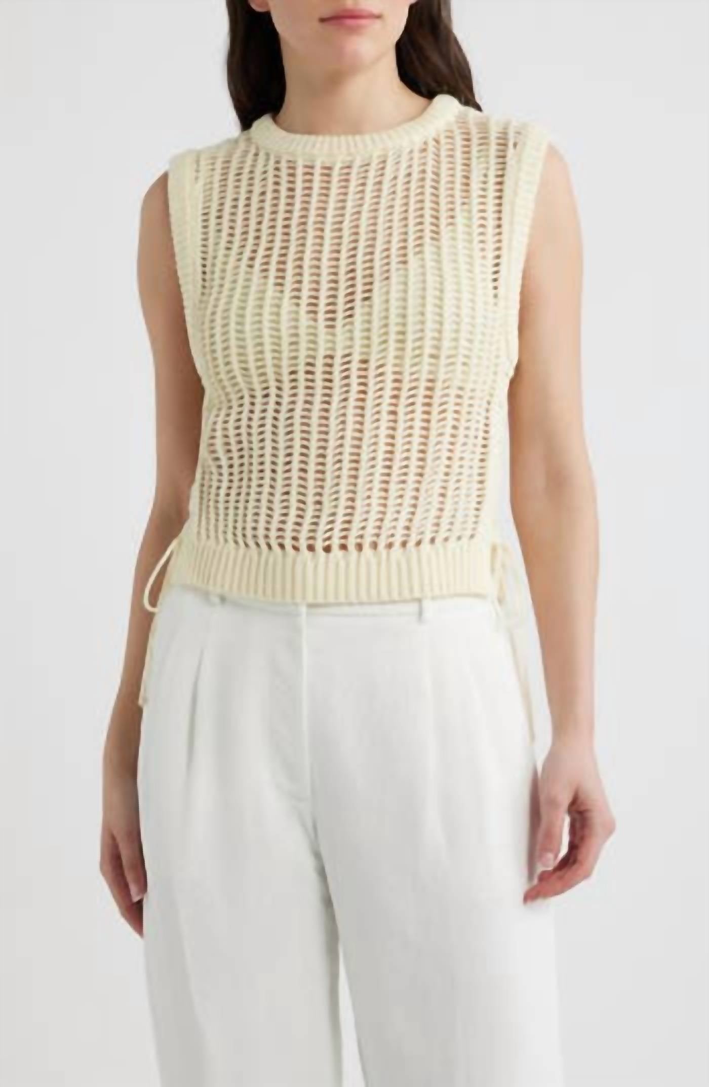 Lipari Cinched Open Stitch Sweater Vest In Ecru