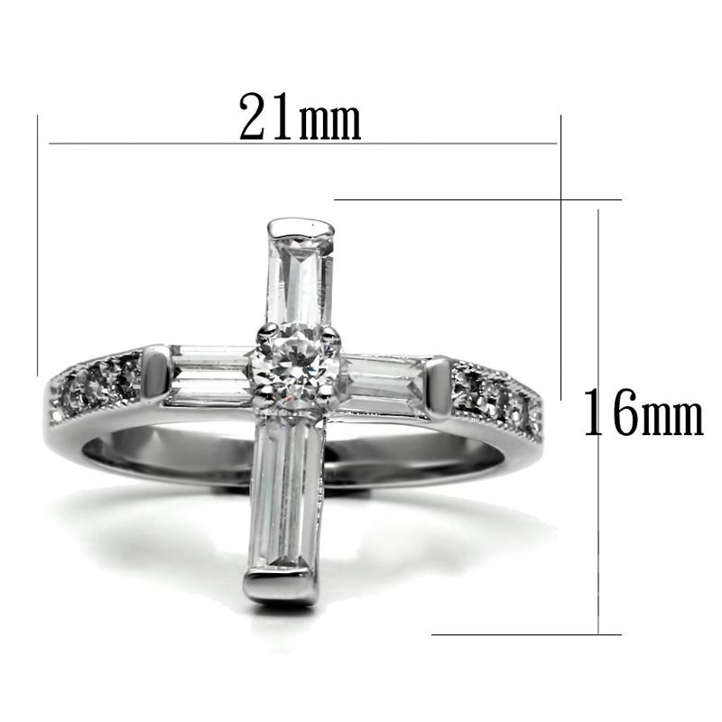 High polished (no plating) Stainless Steel Ring with AAA Grade CZ in Clear