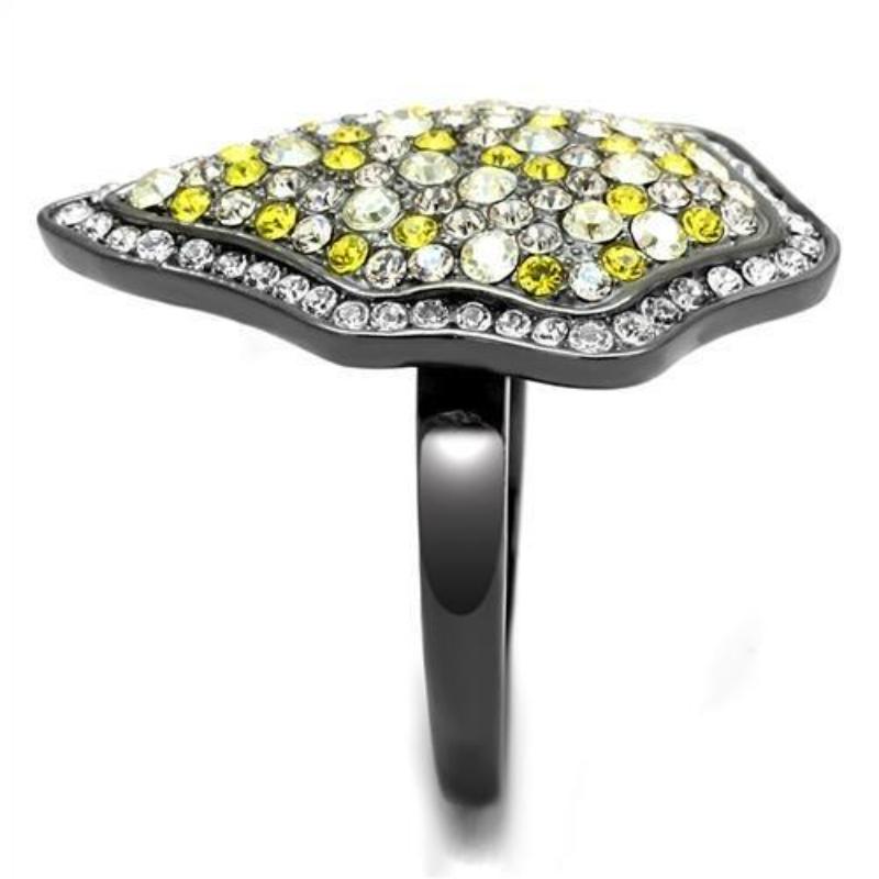 IP Light Black Stainless Steel Ring with Top Grade Crystal in Multi Color