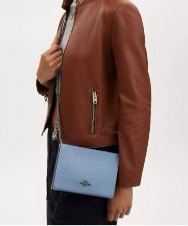 NWT Coach Croc-Embossed Leather Slim Crossbody In Light Blue
